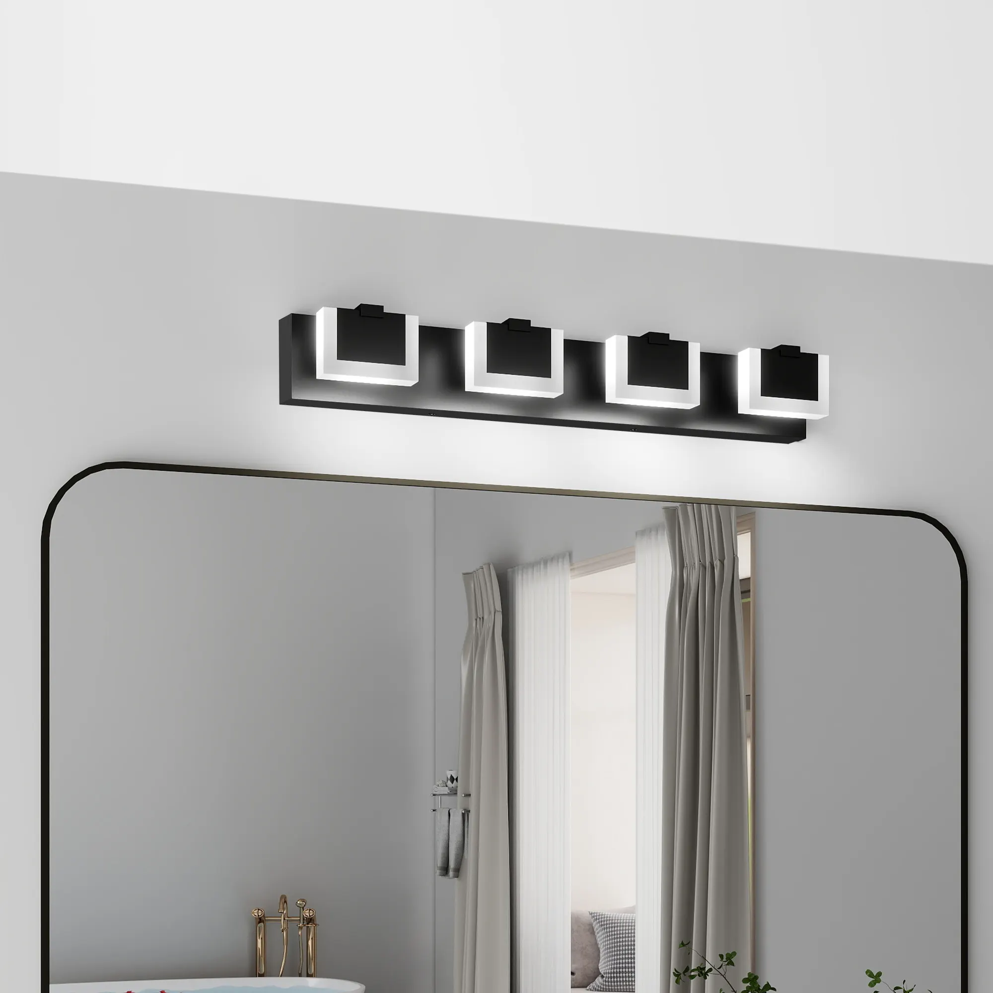 Modern Matte Black 4-Light Acrylic Vanity Light