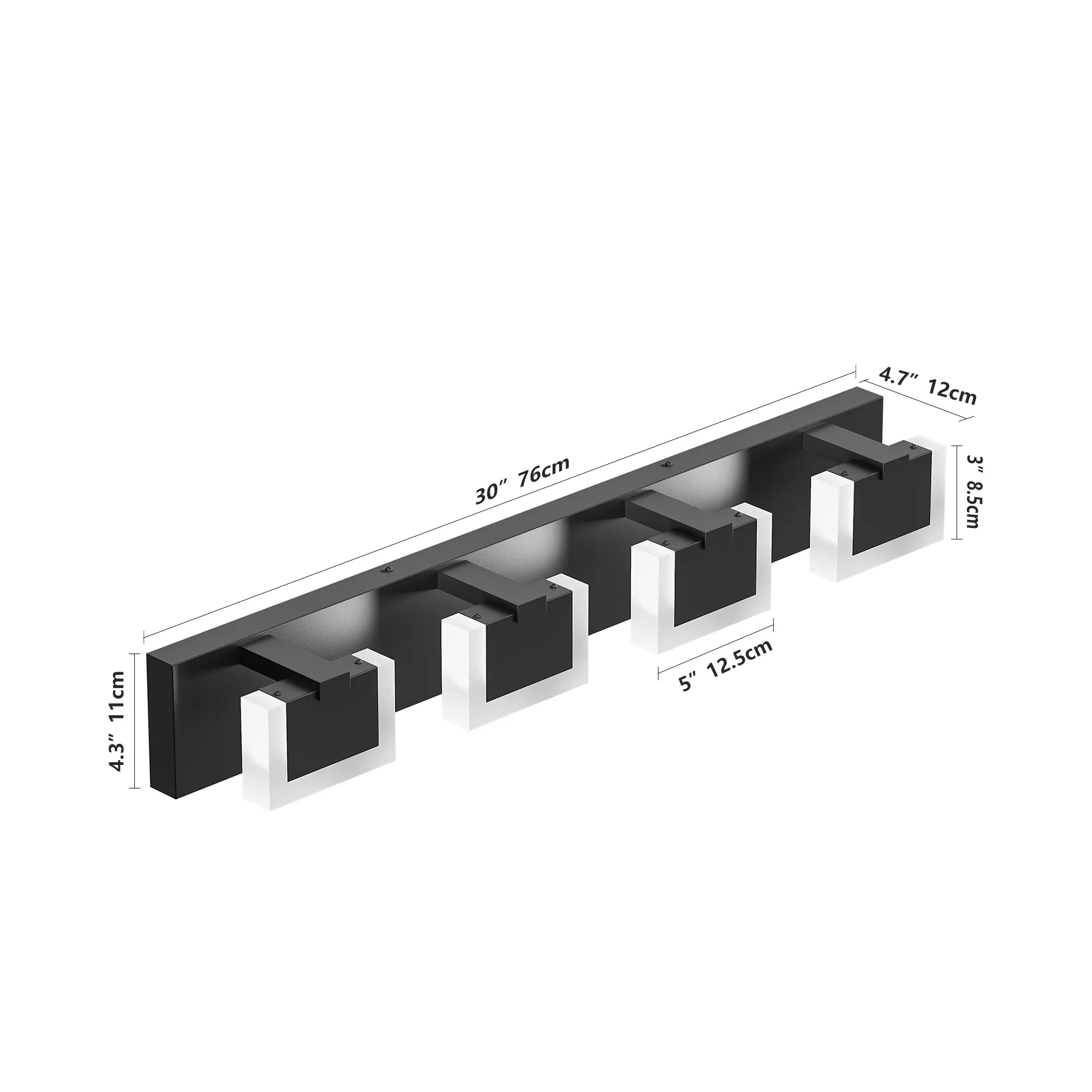 Modern Matte Black 4-Light Acrylic Vanity Light, image 4 of 9
