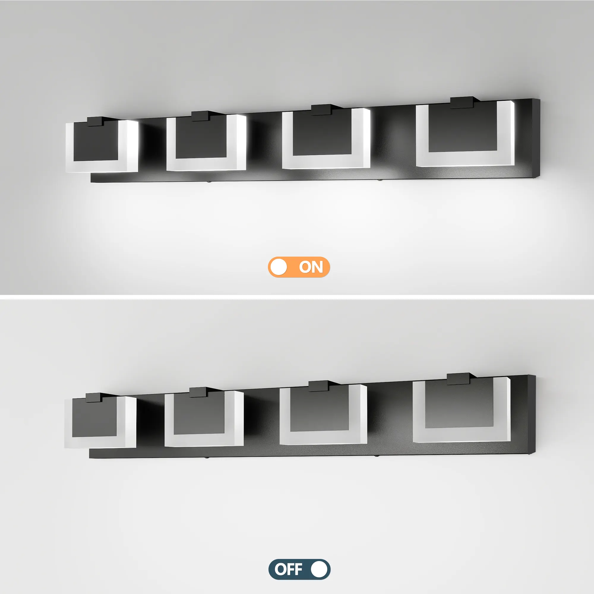 Modern Matte Black 4-Light Acrylic Vanity Light, image 6 of 9