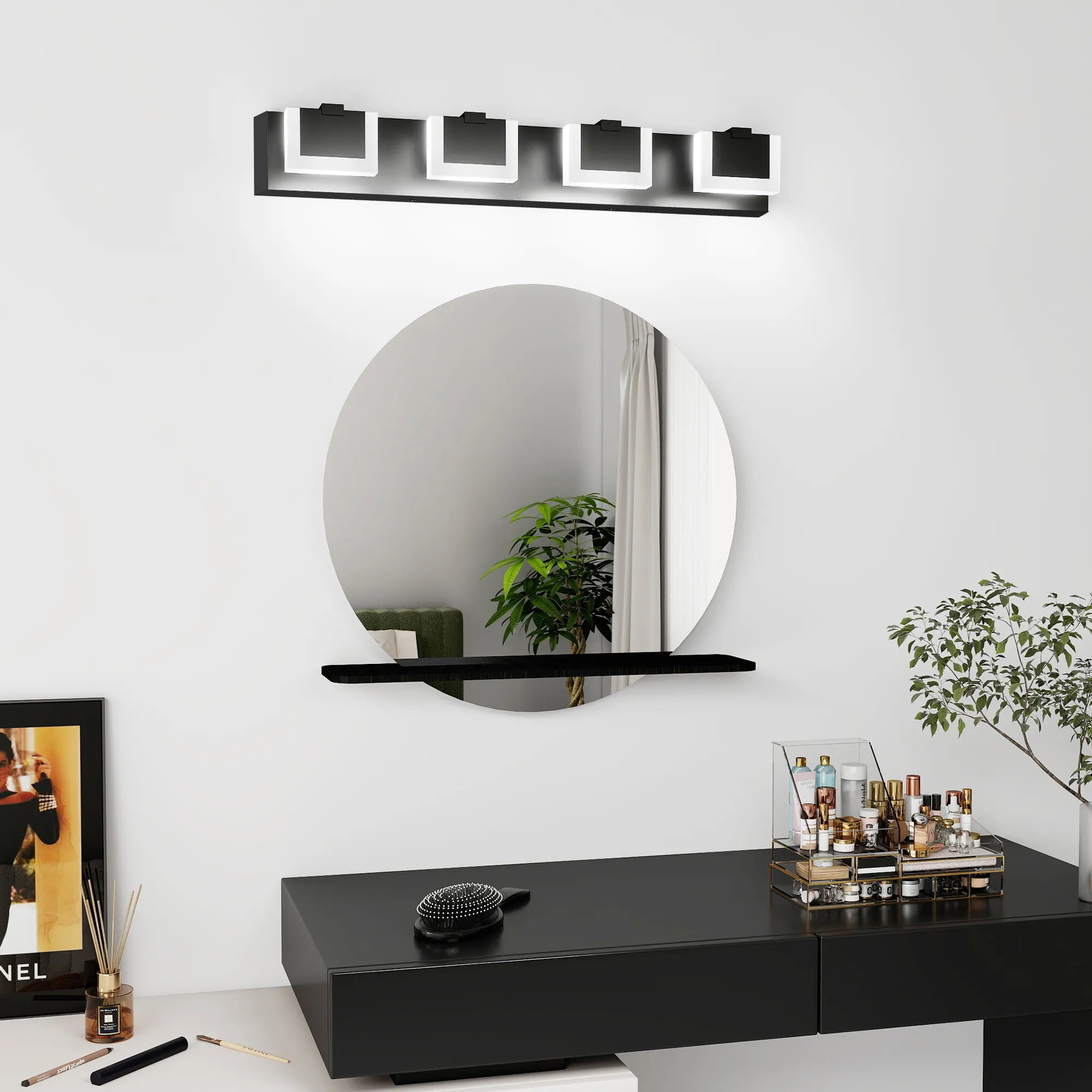 Modern Matte Black 4-Light Acrylic Vanity Light, image 3 of 9