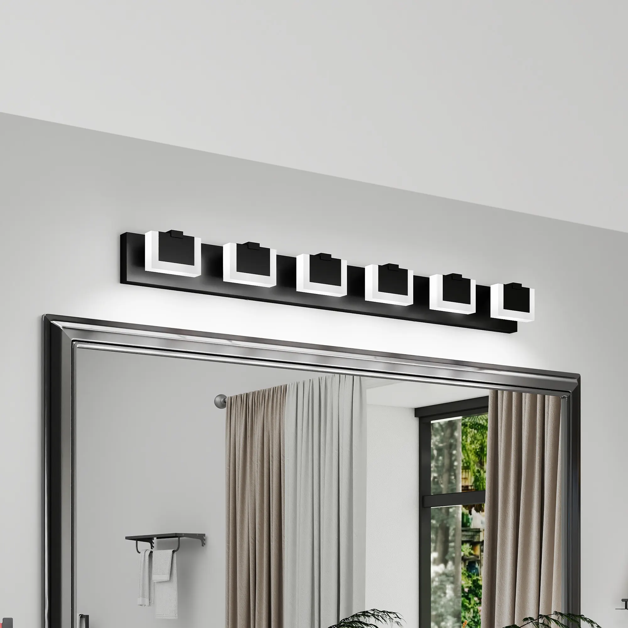 Modern Matte Black 6-Light Acrylic Vanity Light, image 2 of 9