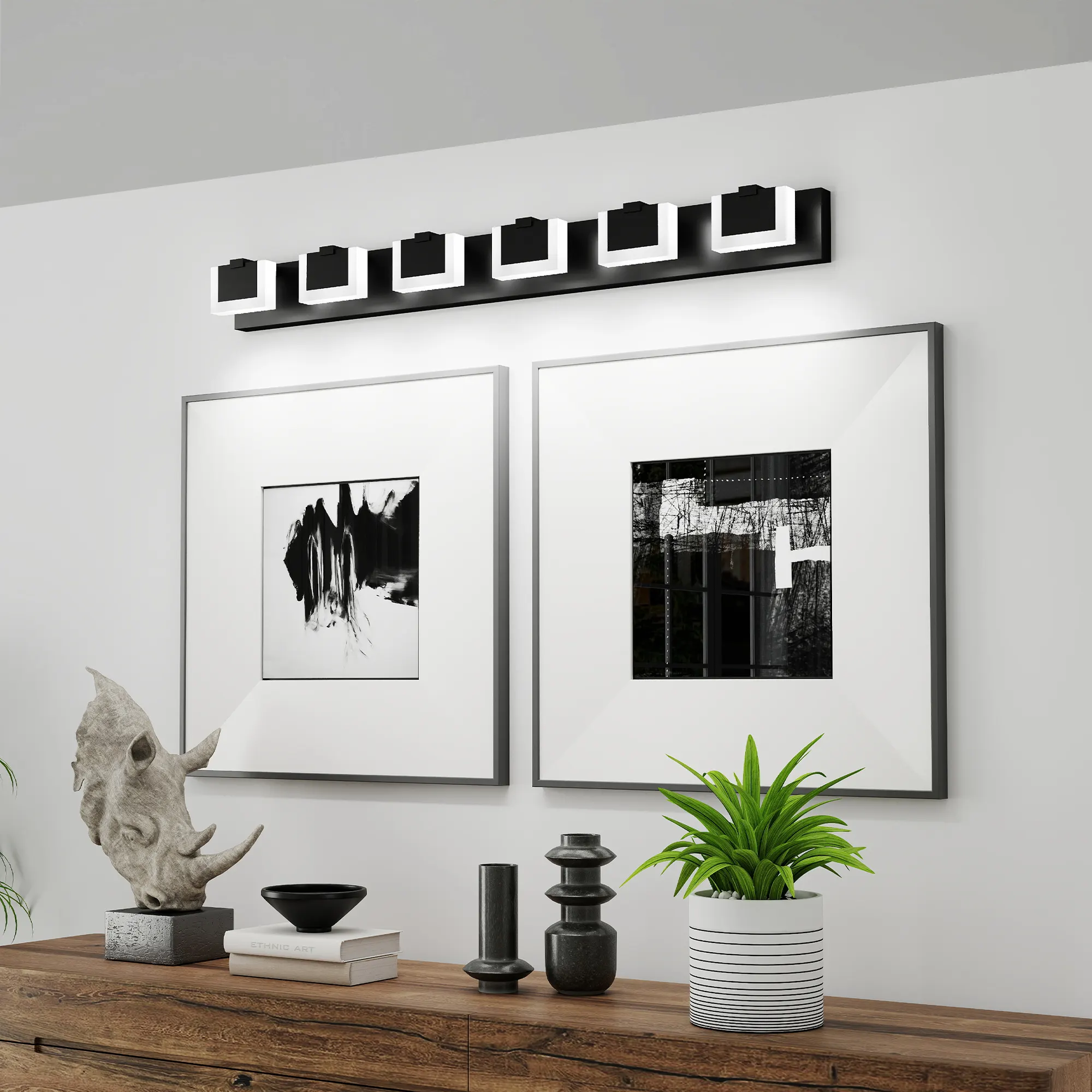 Modern Matte Black 6-Light Acrylic Vanity Light, image 3 of 9