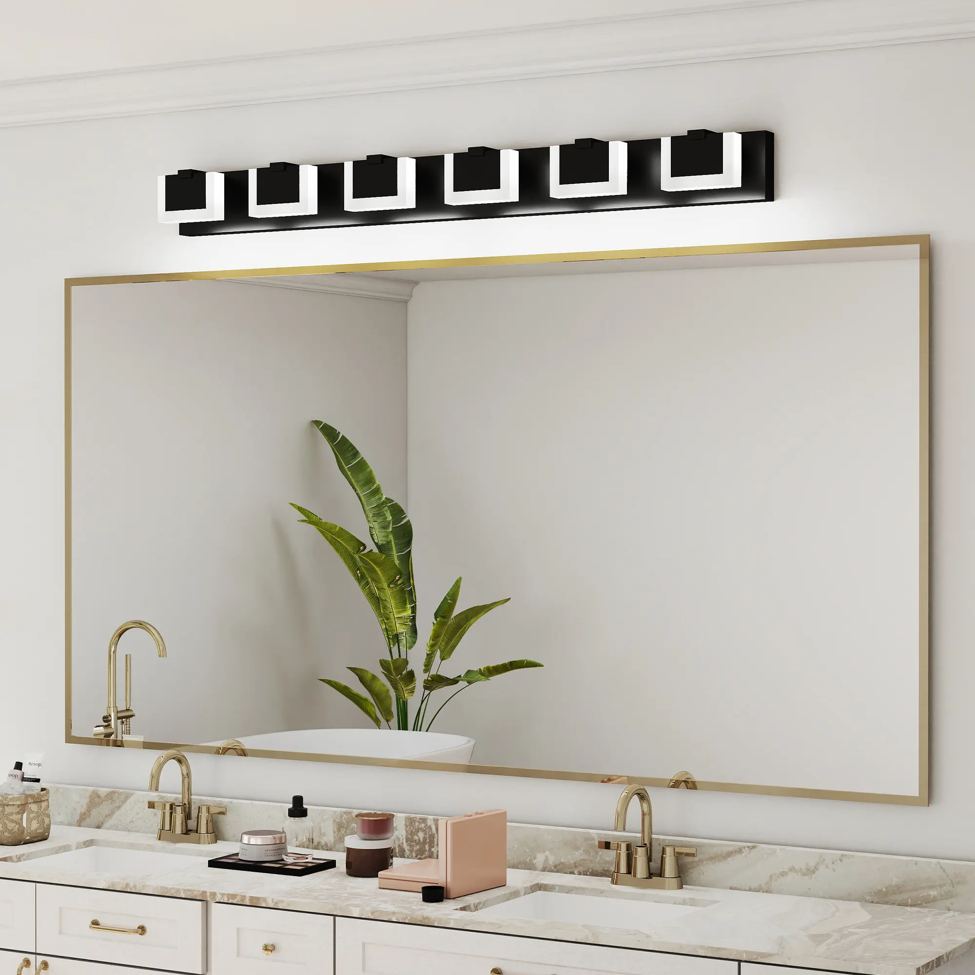 Modern Matte Black 6-Light Acrylic Vanity Light