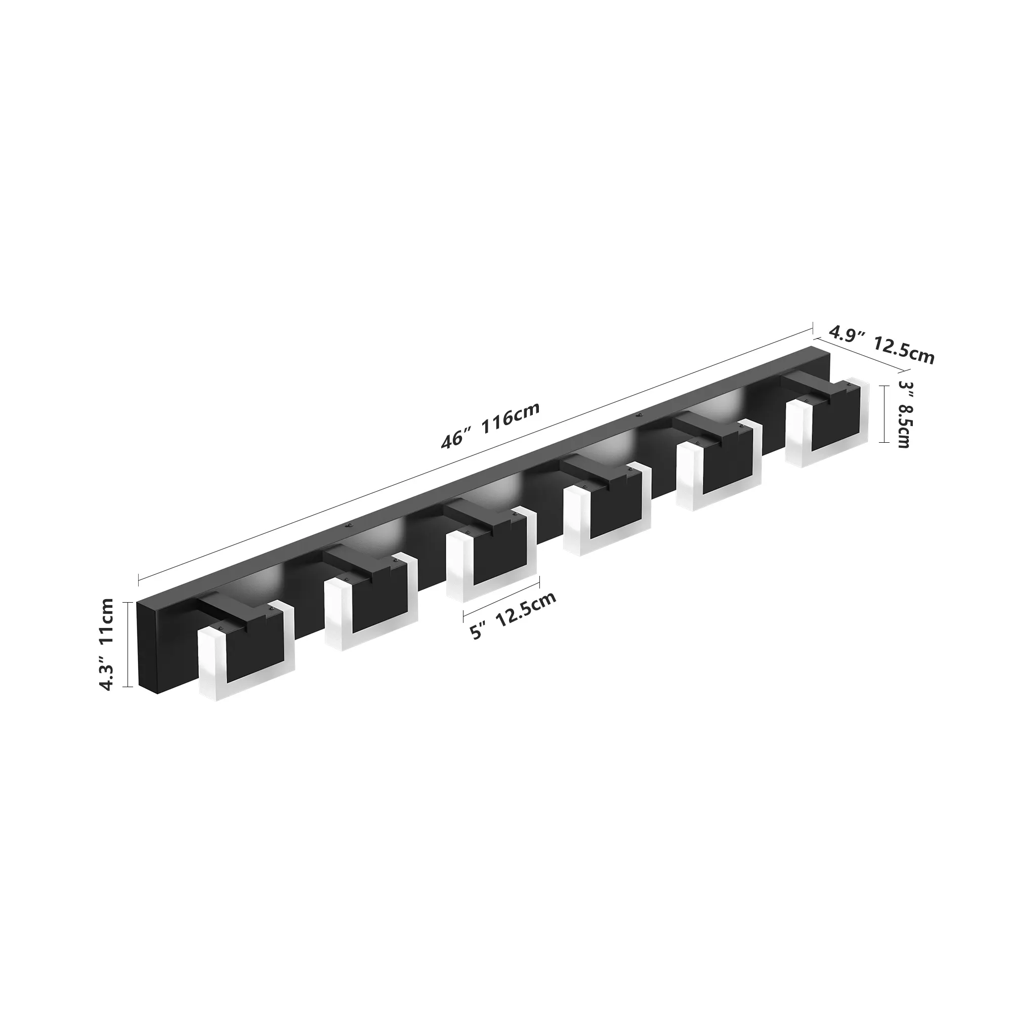 Modern Matte Black 6-Light Acrylic Vanity Light, image 6 of 9