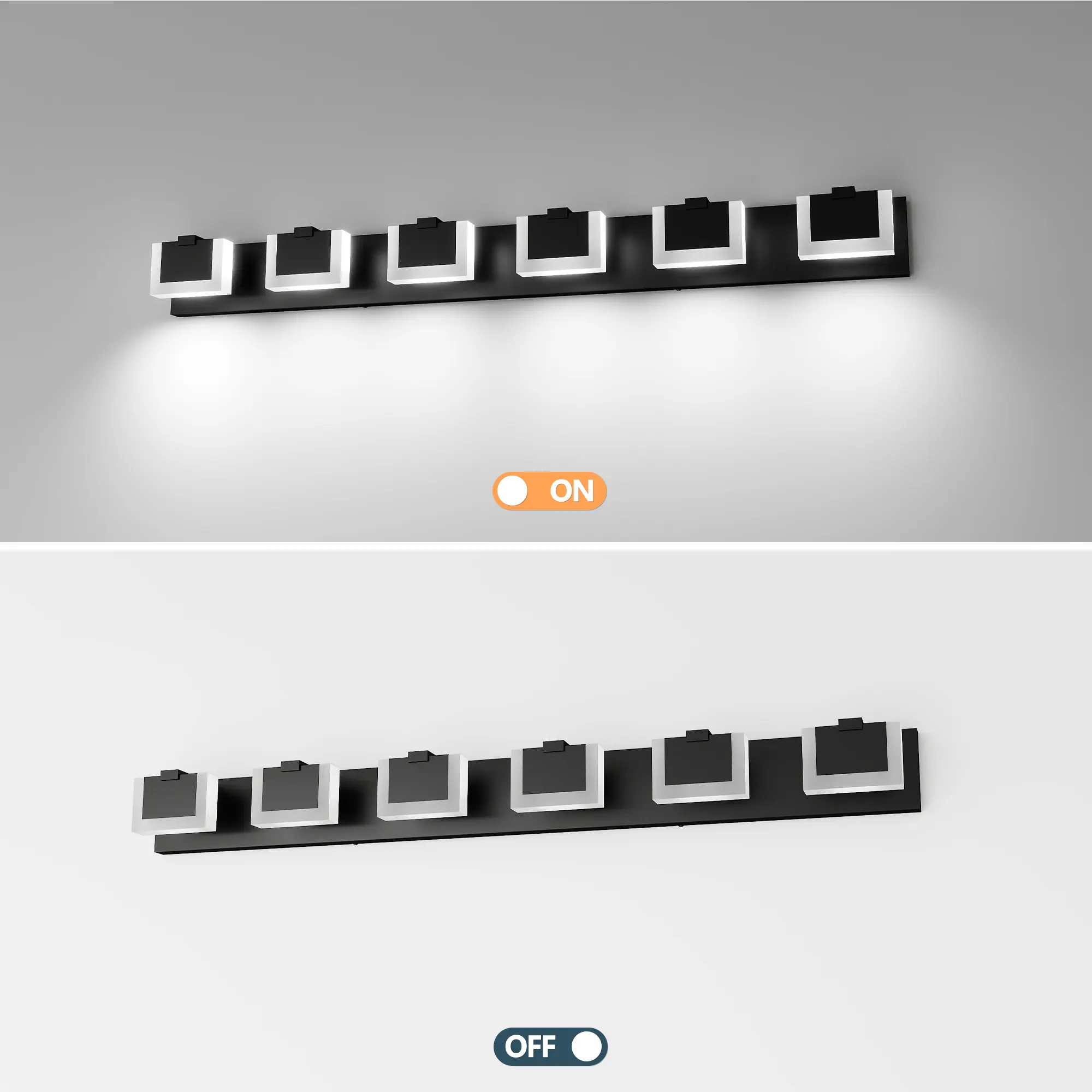 Modern Matte Black 6-Light Acrylic Vanity Light, image 9 of 9