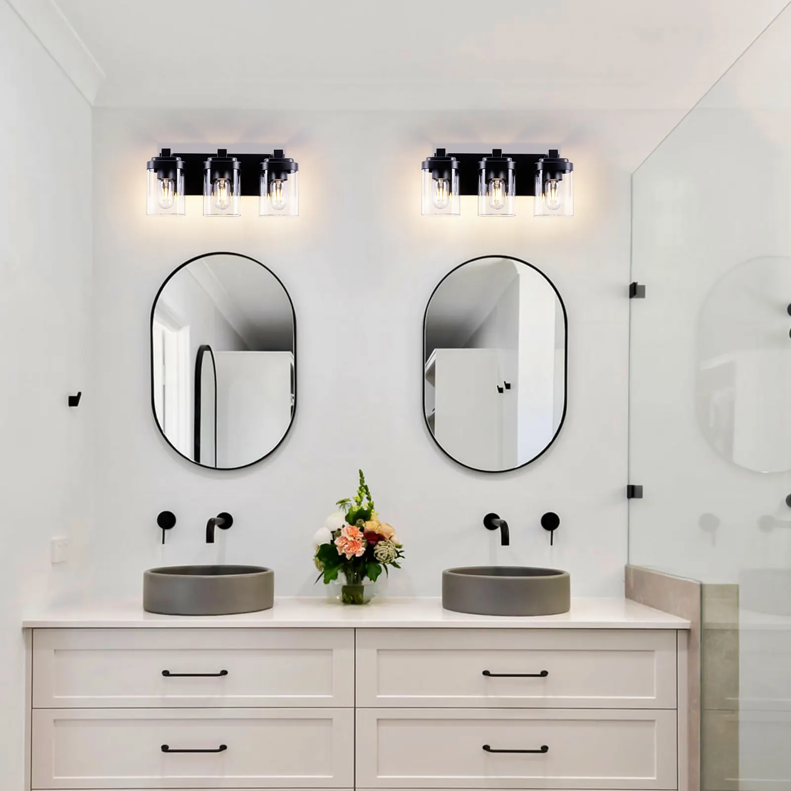 Matte Black 3-Light Clear Glass Vanity Light