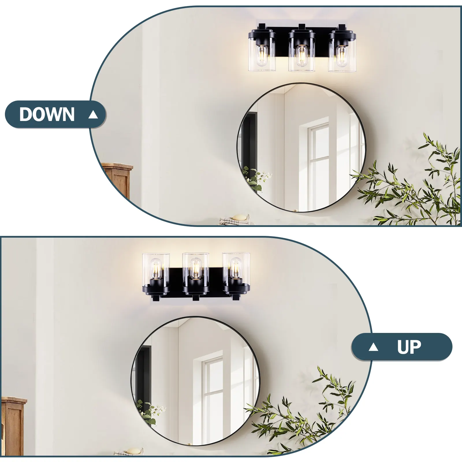 Matte Black 3-Light Clear Glass Vanity Light, image 4 of 7