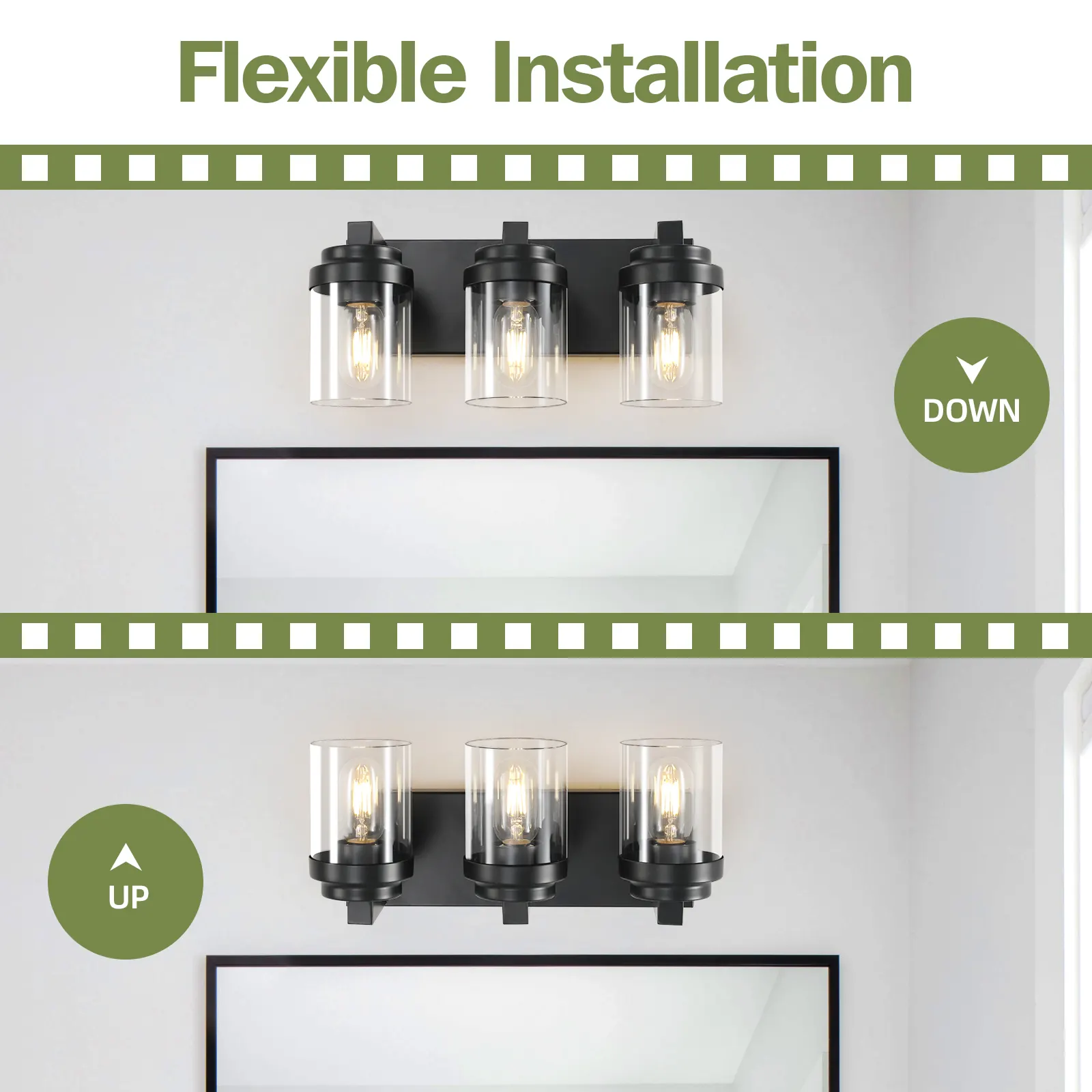 Modern Black 3-Light Clear Glass Vanity Light, image 5 of 7