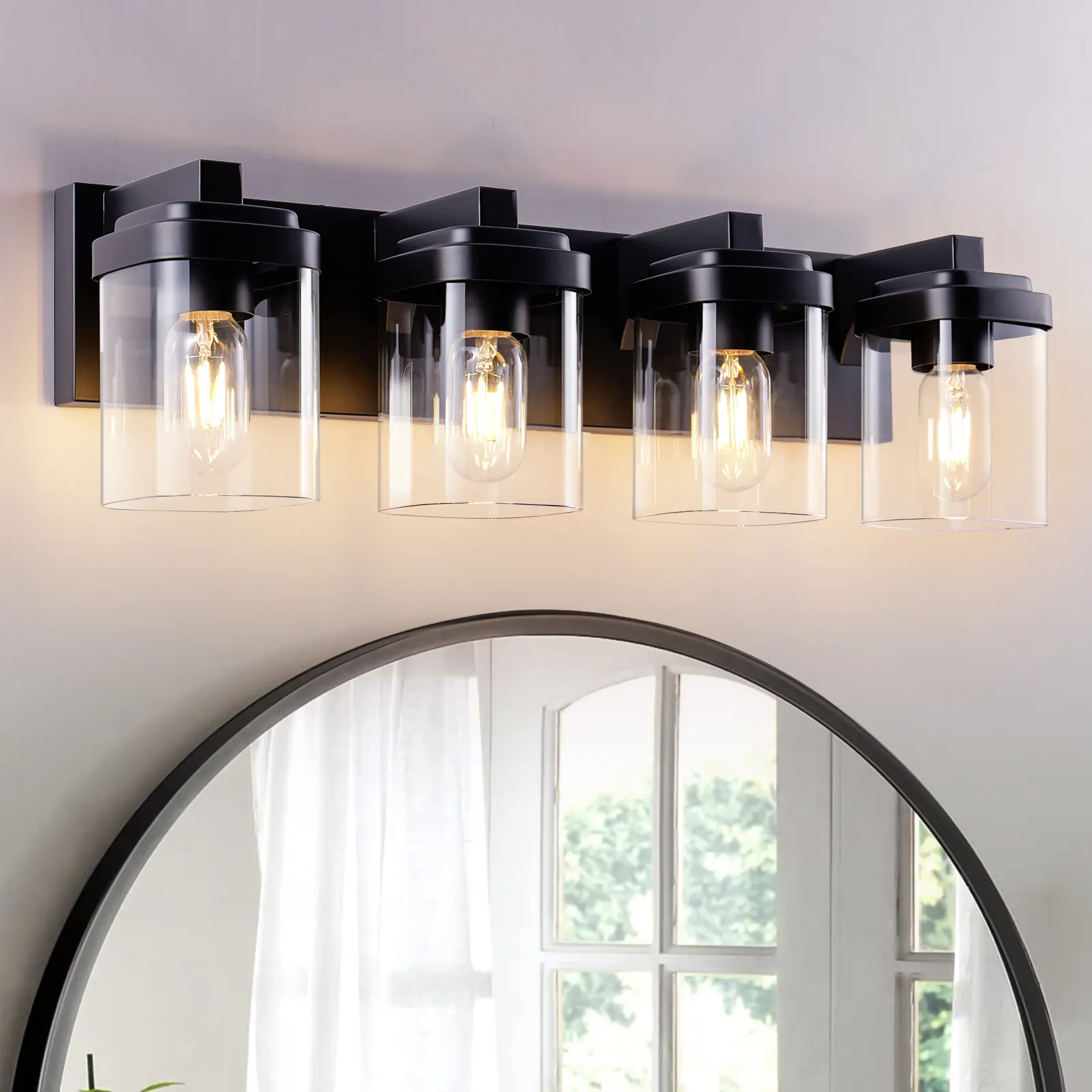Matte Black 4-Light Clear Glass Vanity Light