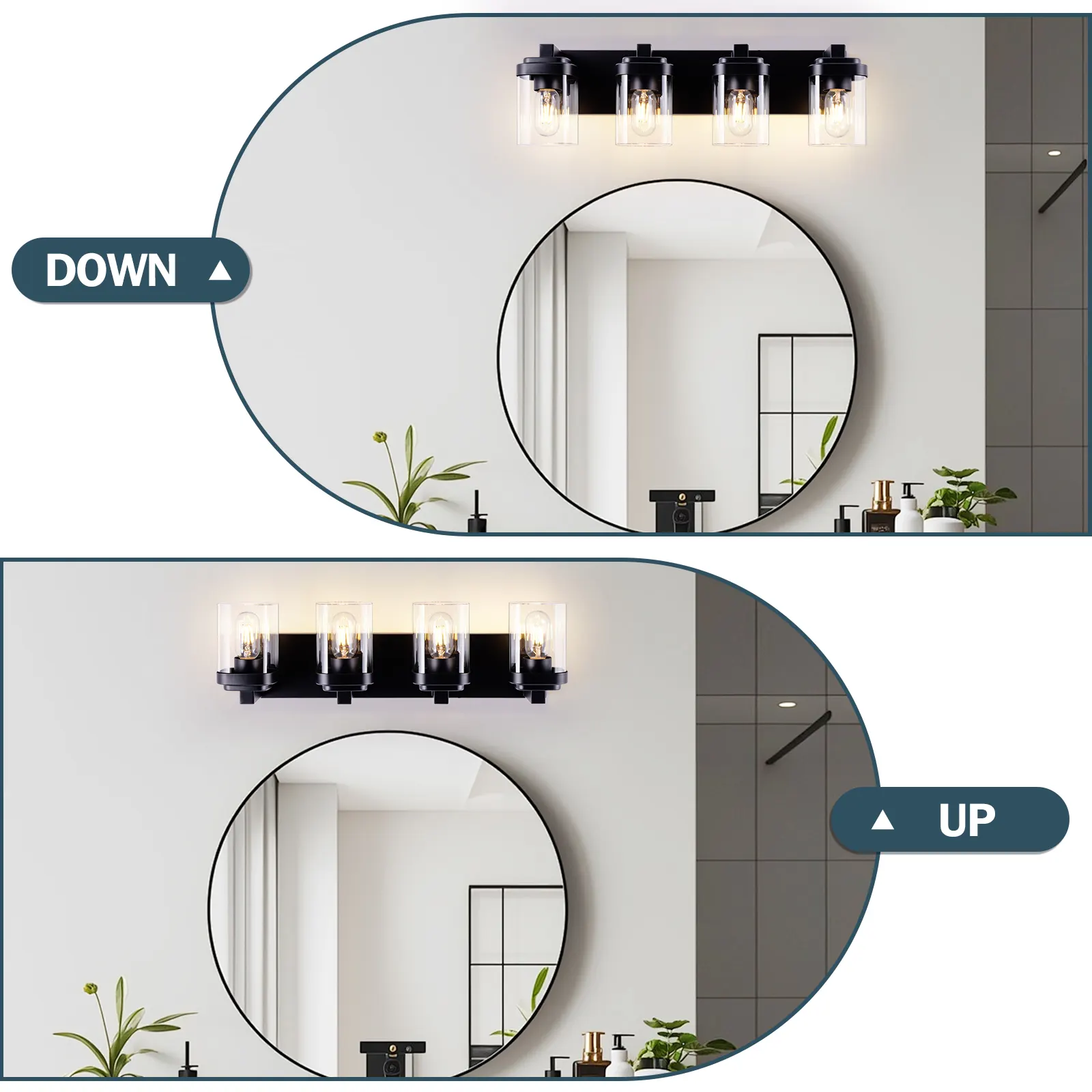 Matte Black 4-Light Clear Glass Vanity Light, image 4 of 7