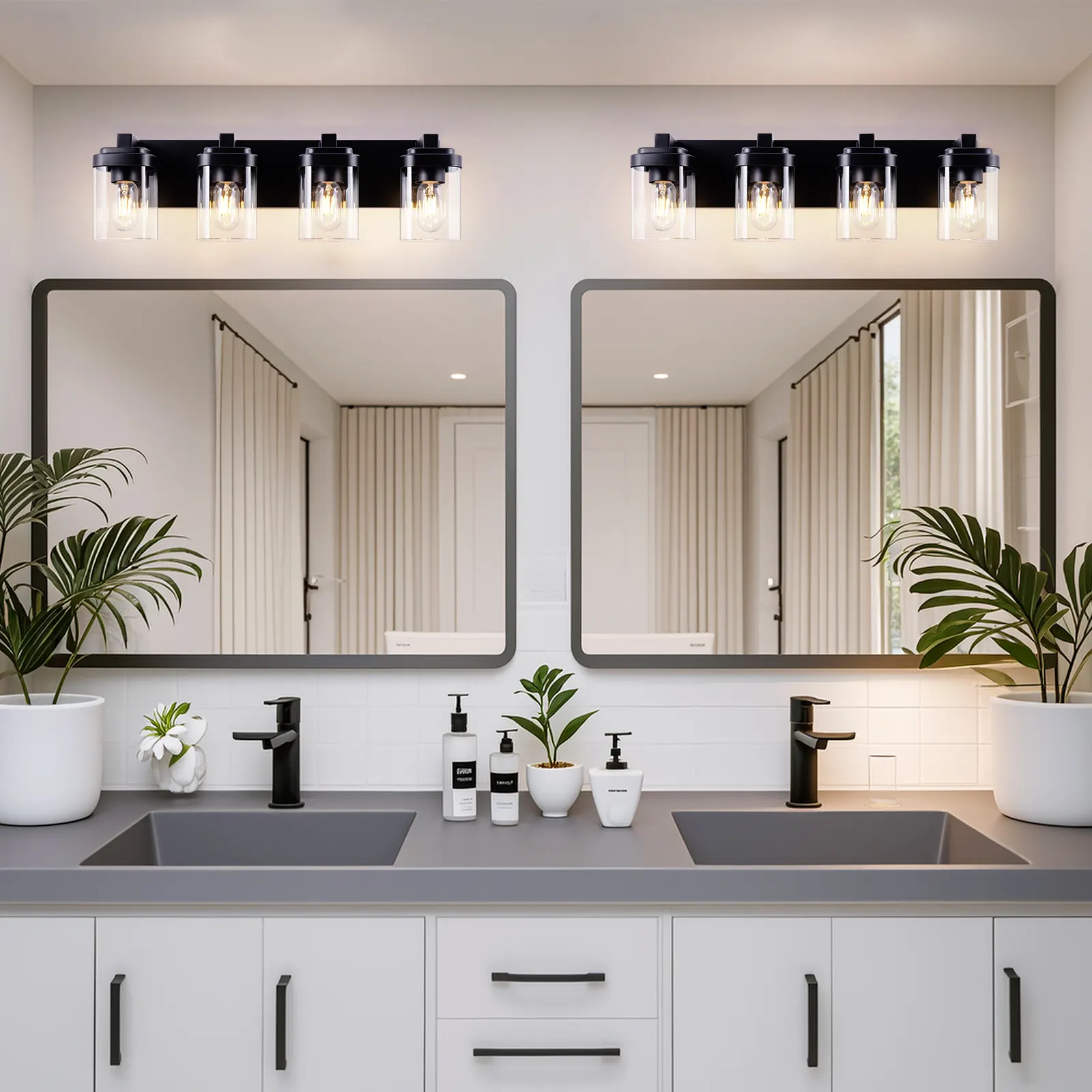 Matte Black 4-Light Clear Glass Vanity Light, image 6 of 7