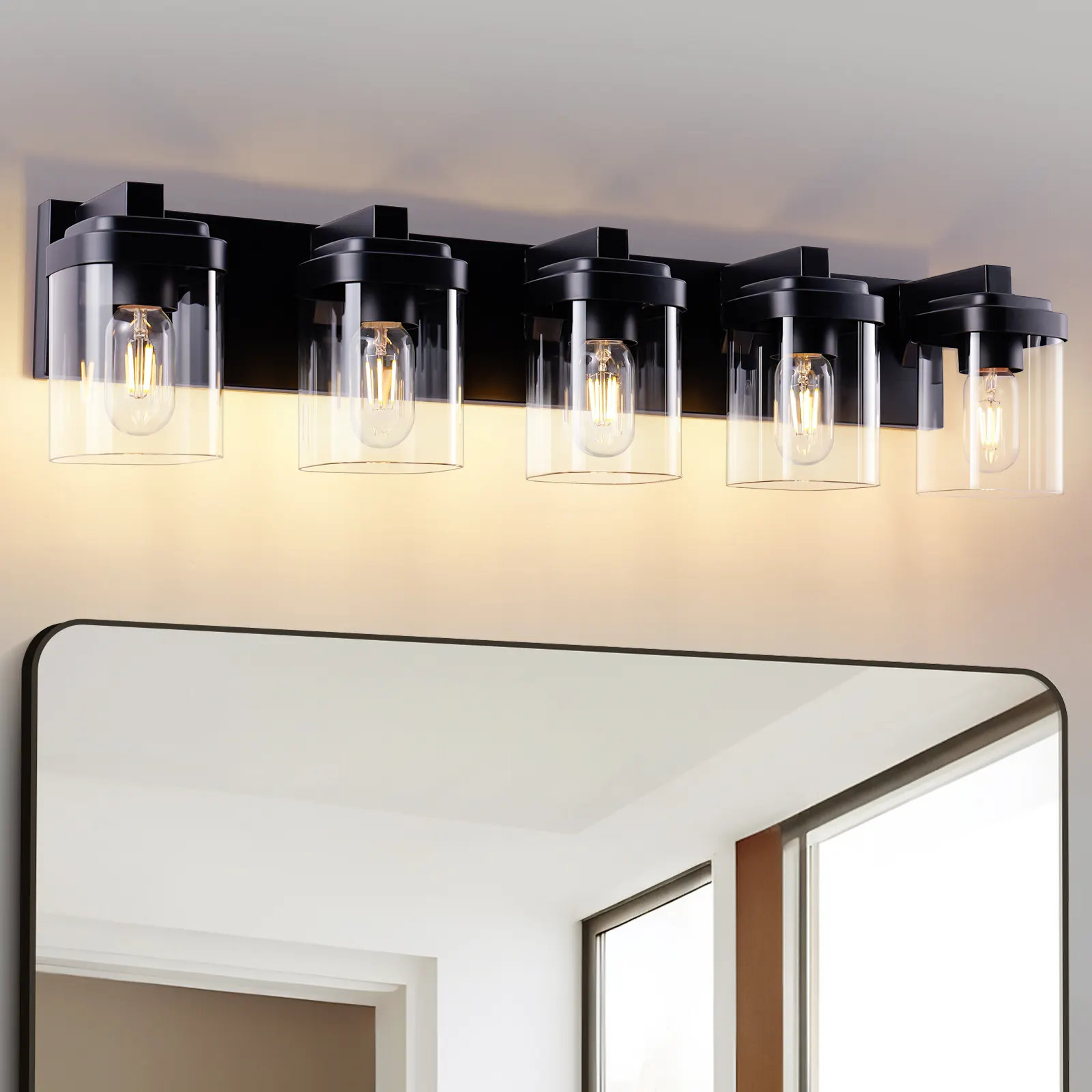 Matte Black 5-Light Clear Glass Vanity Light