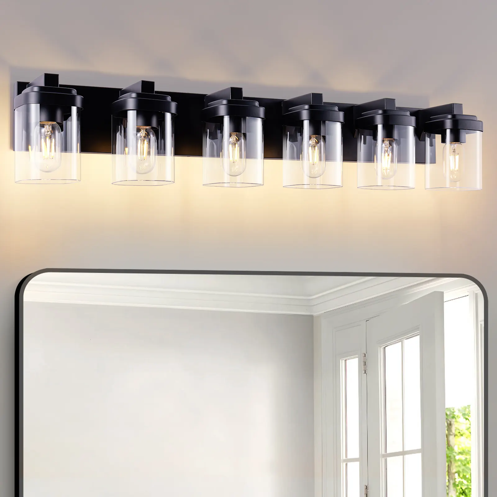 Matte Black 6-Light Clear Glass Vanity Light