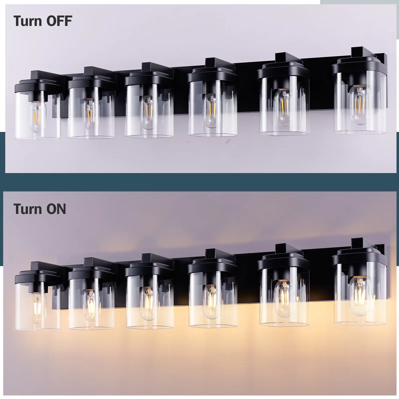 Matte Black 6-Light Clear Glass Vanity Light, image 3 of 7