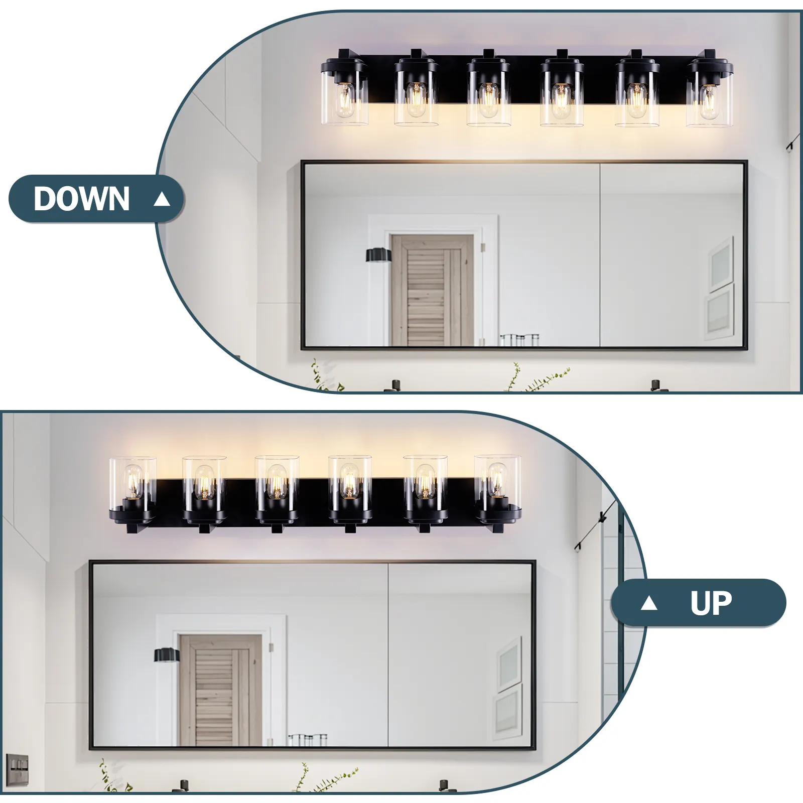 Matte Black 6-Light Clear Glass Vanity Light, image 4 of 7