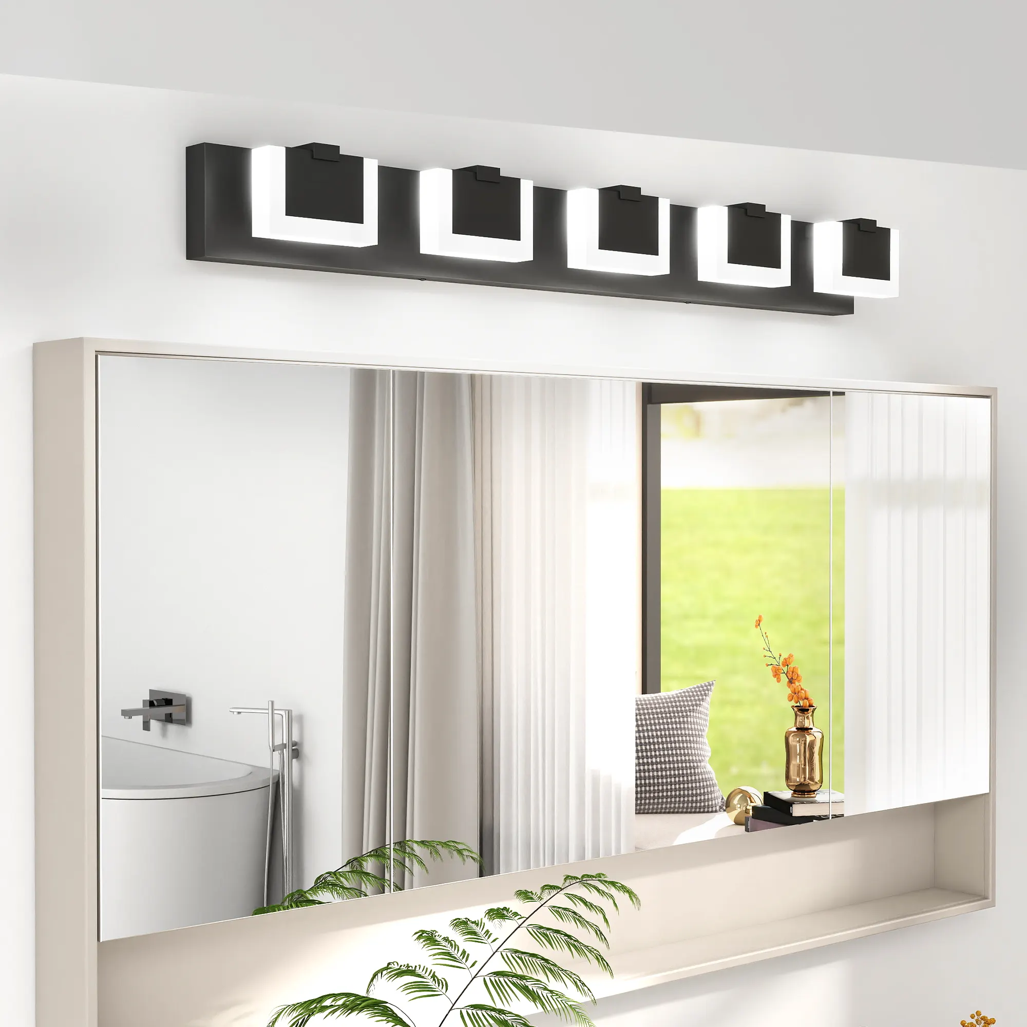 Modern Matte Black 5-Light Acrylic Vanity Light, image 4 of 9