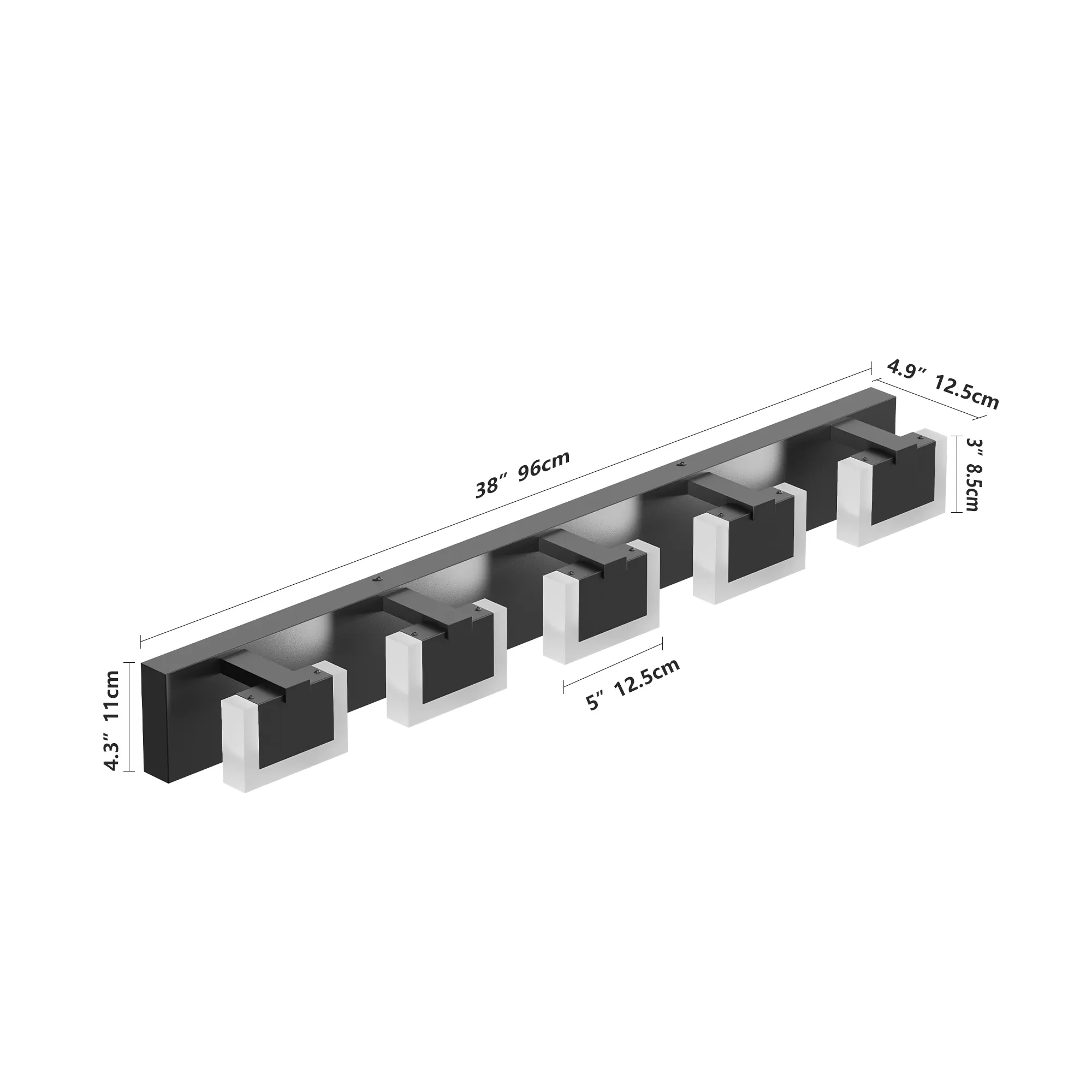 Modern Matte Black 5-Light Acrylic Vanity Light, image 6 of 9