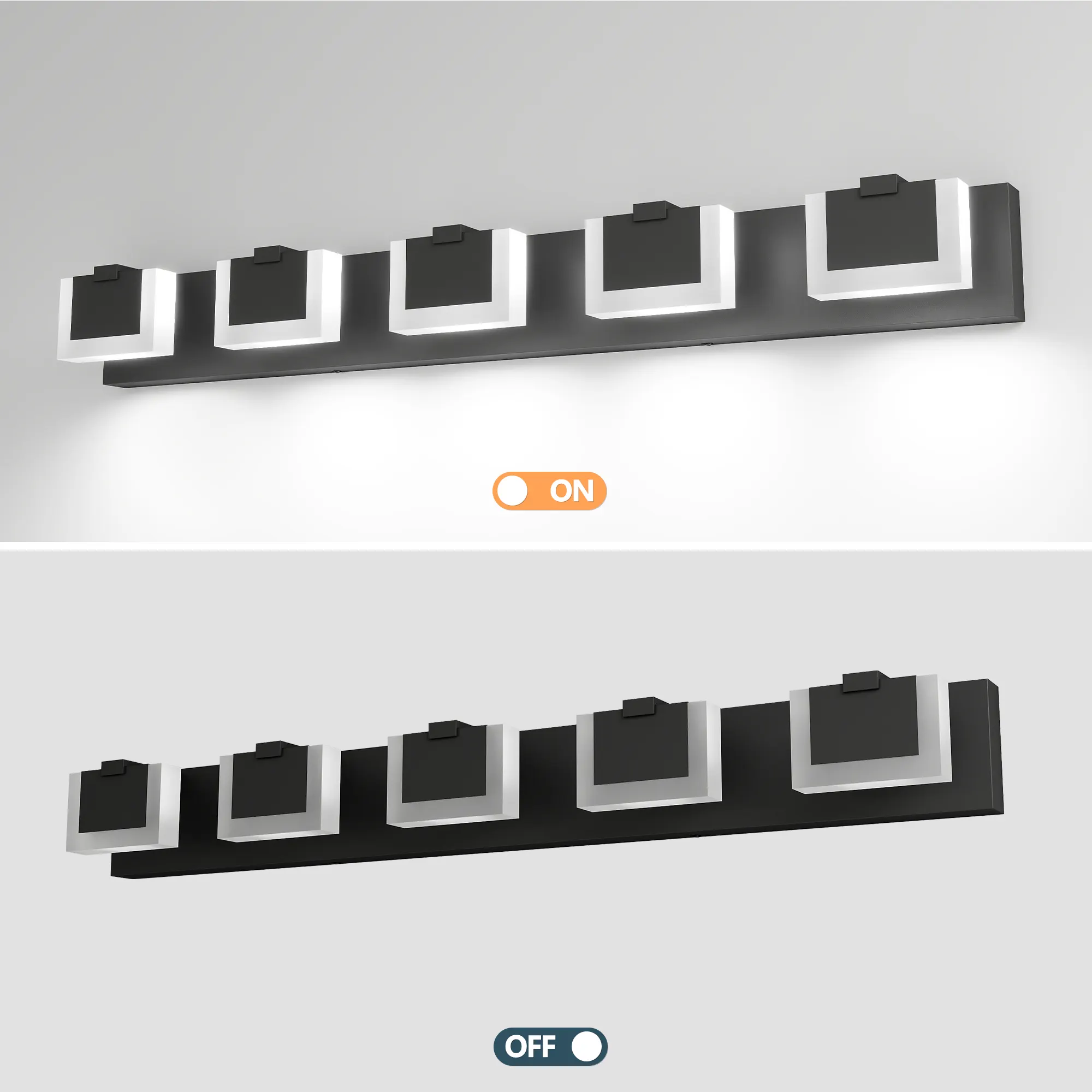 Modern Matte Black 5-Light Acrylic Vanity Light, image 7 of 9