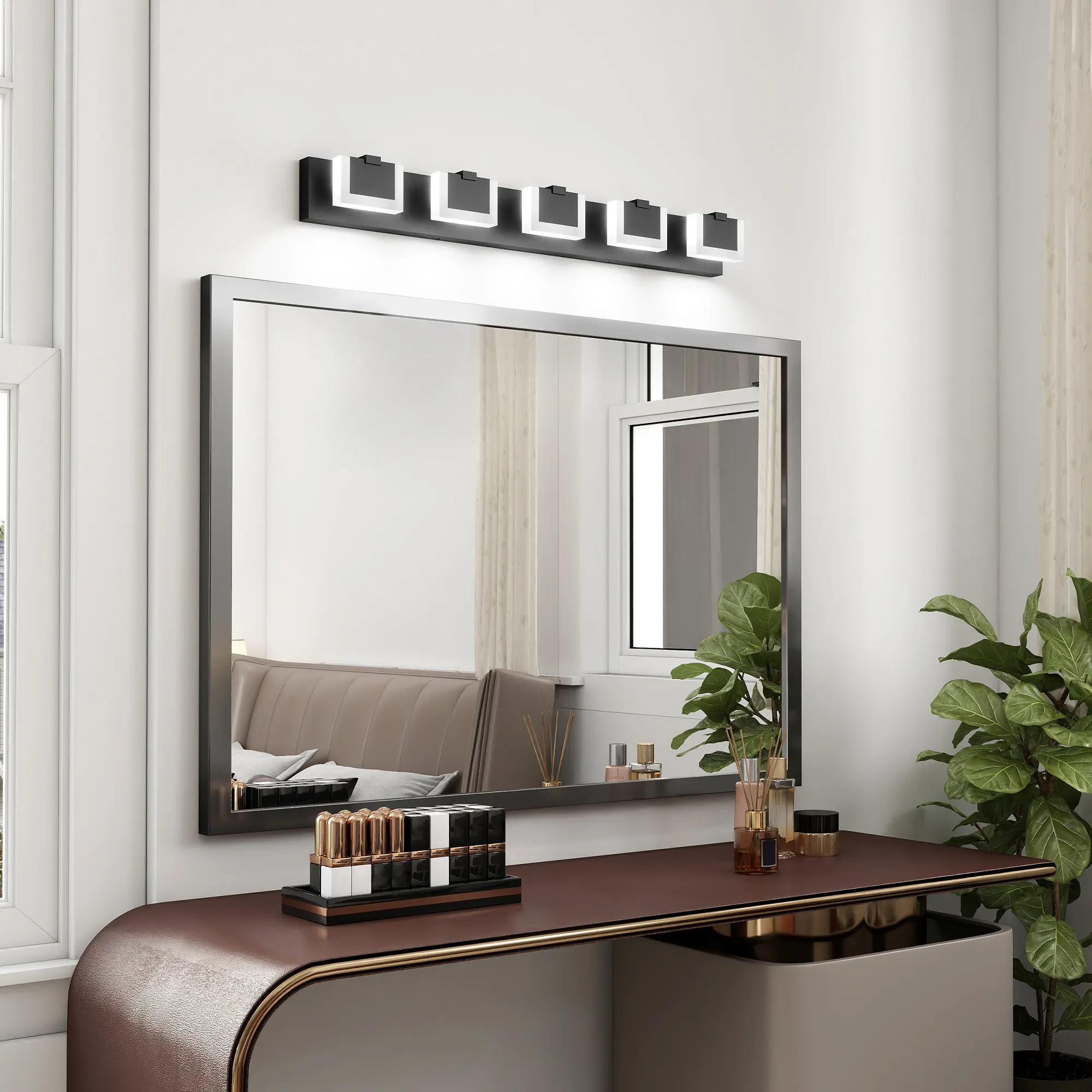 Modern Matte Black 5-Light Acrylic Vanity Light