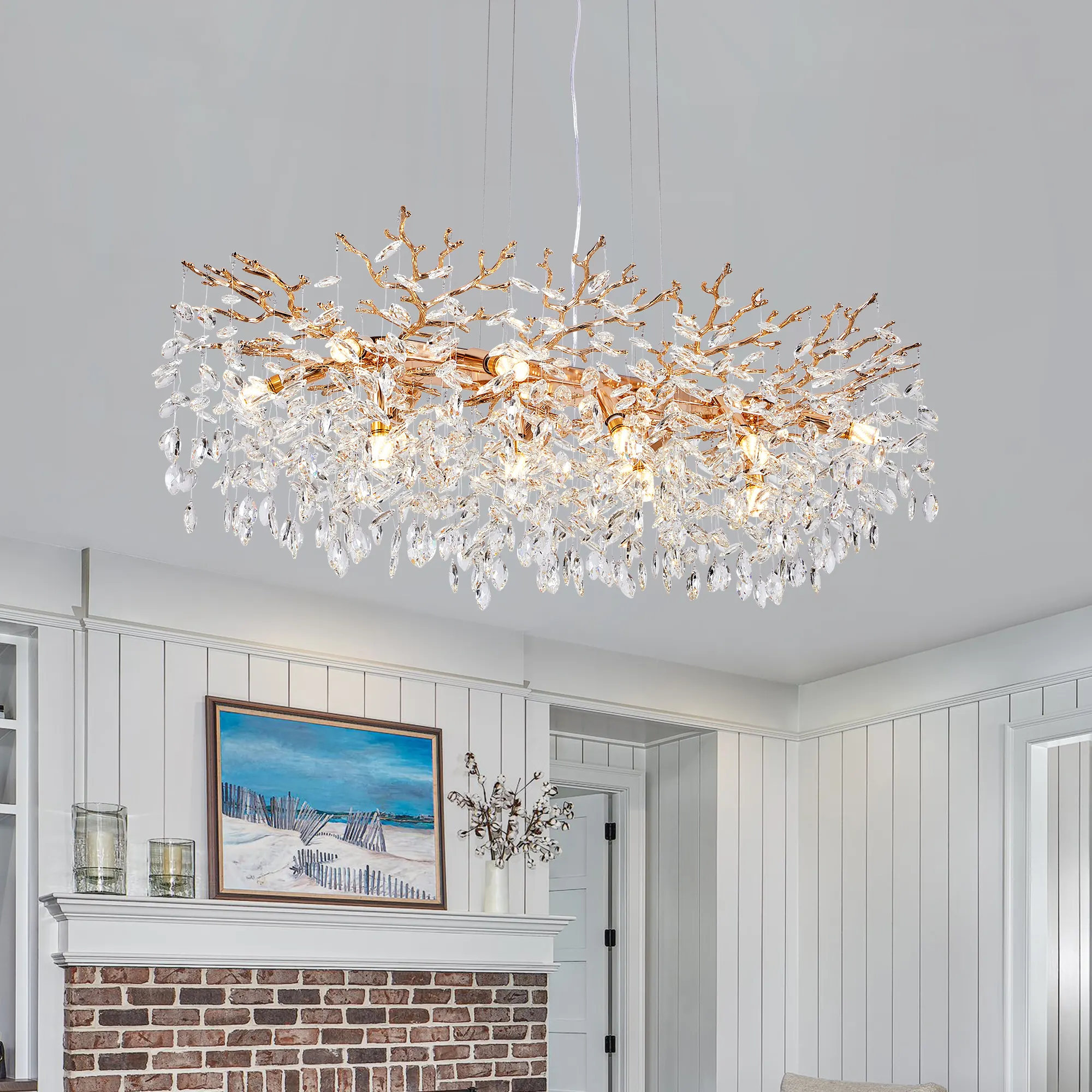 Modern Gold 14-Light Crystal Chandelier