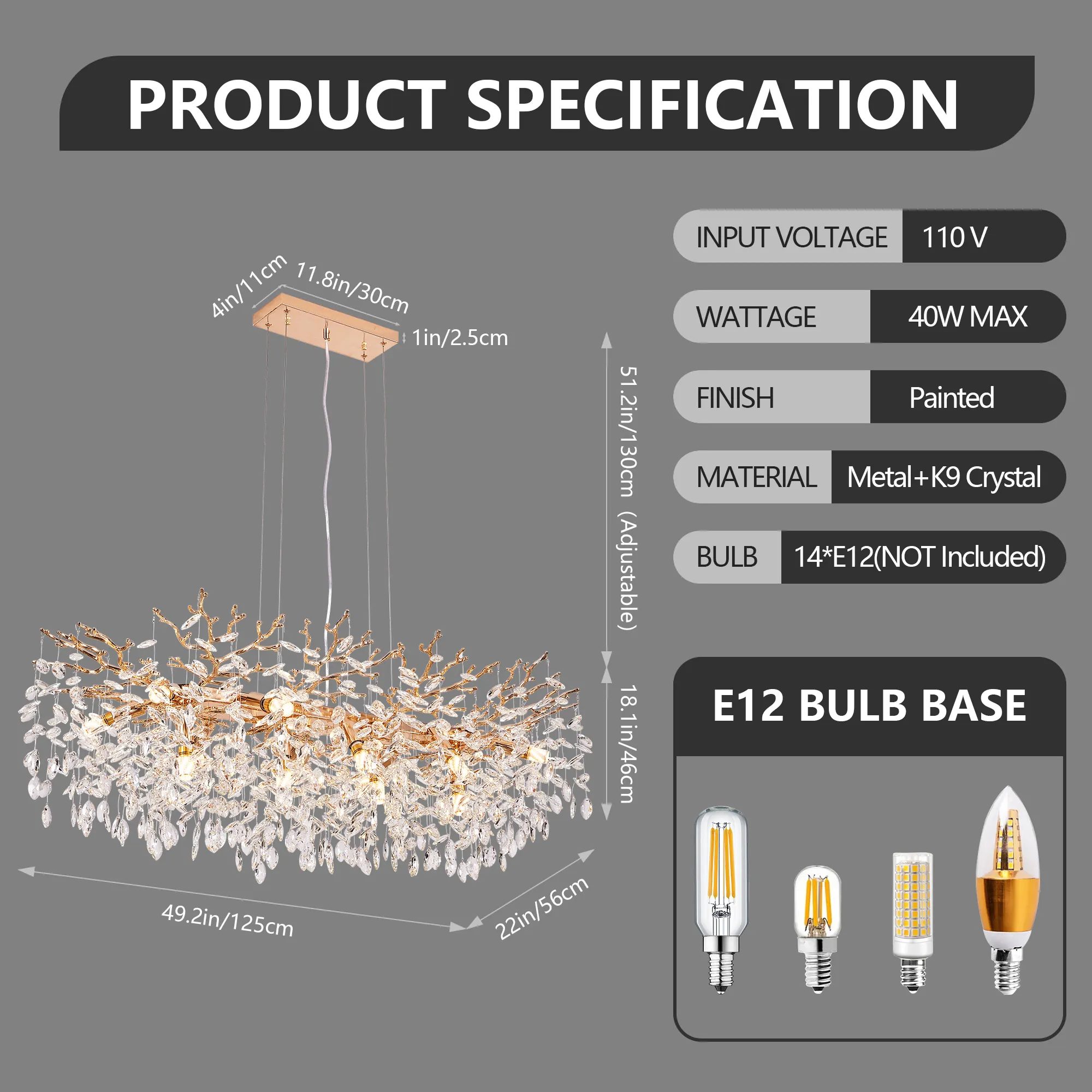 Modern Gold 14-Light Crystal Chandelier, image 3 of 8
