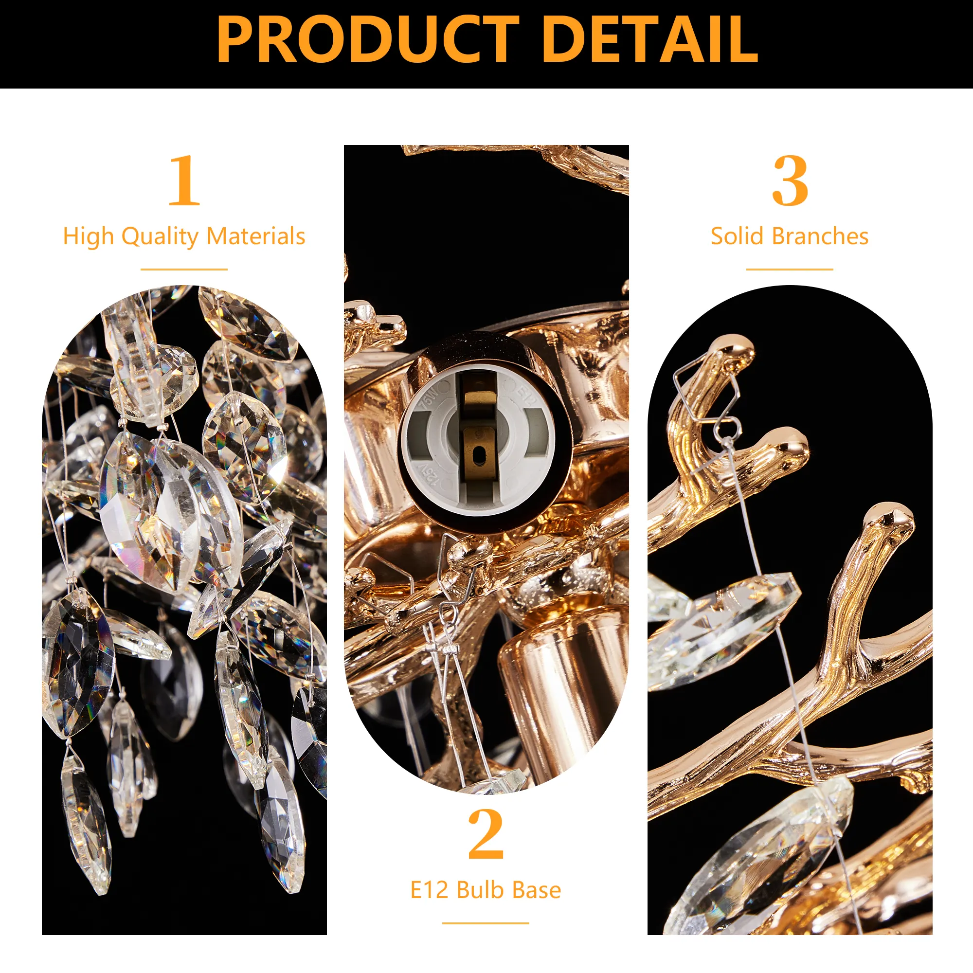 Modern Gold 14-Light Crystal Chandelier, image 7 of 8