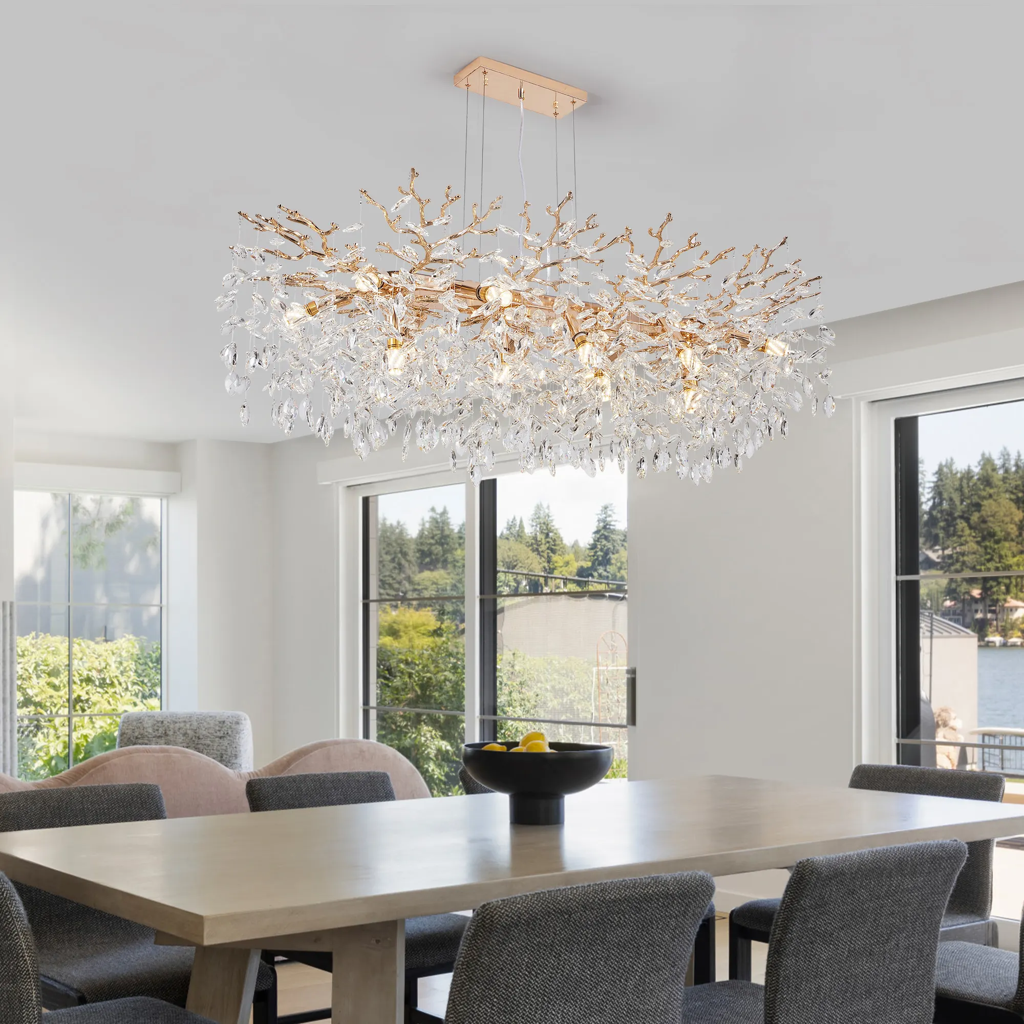 Modern Gold 14-Light Crystal Chandelier, image 5 of 8