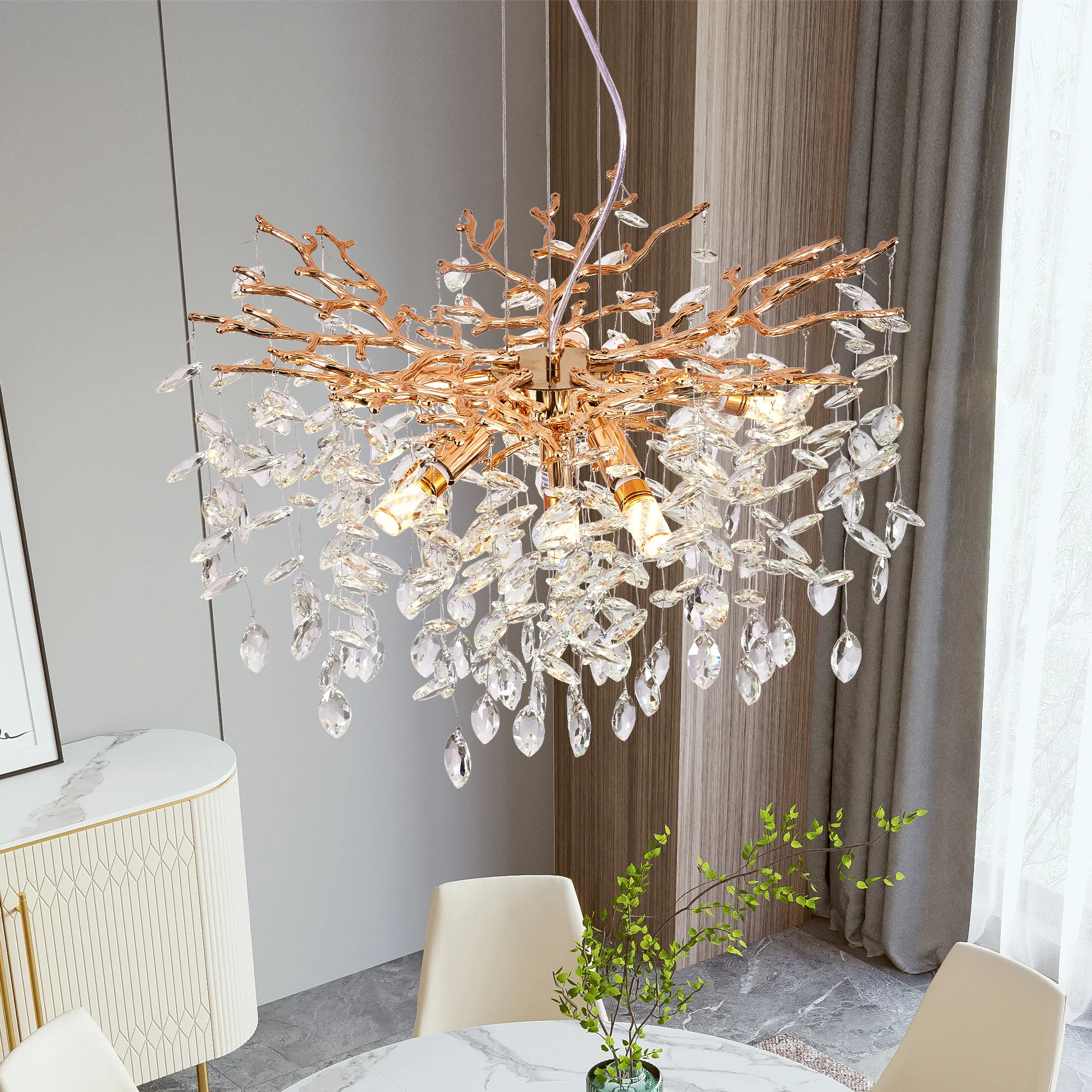 Modern Gold 6-Light Crystal Chandelier, image 3 of 9