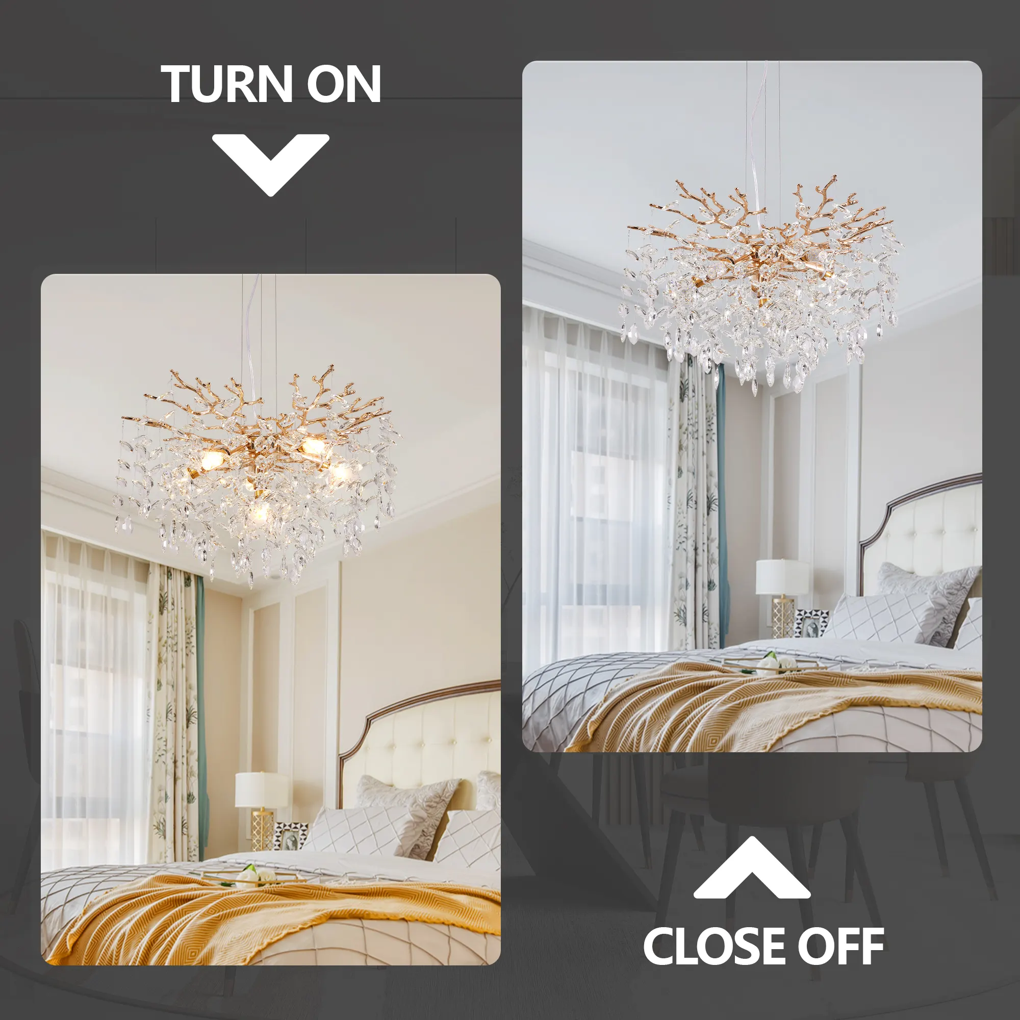 Modern Gold 6-Light Crystal Chandelier, image 5 of 9