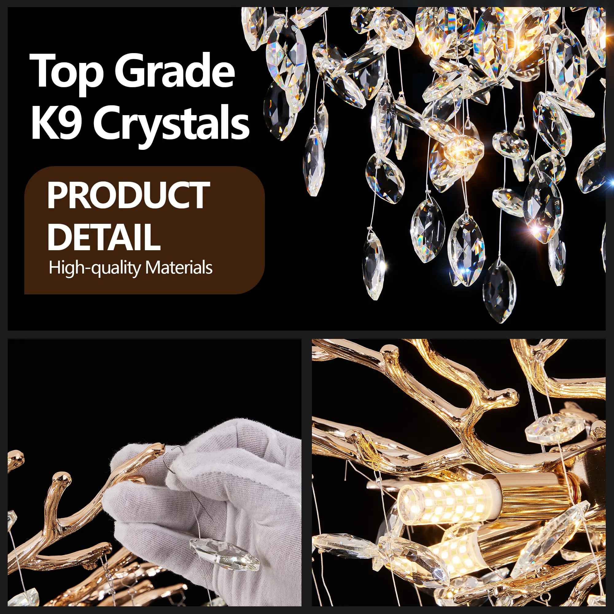 Modern Gold 6-Light Crystal Chandelier, image 8 of 9