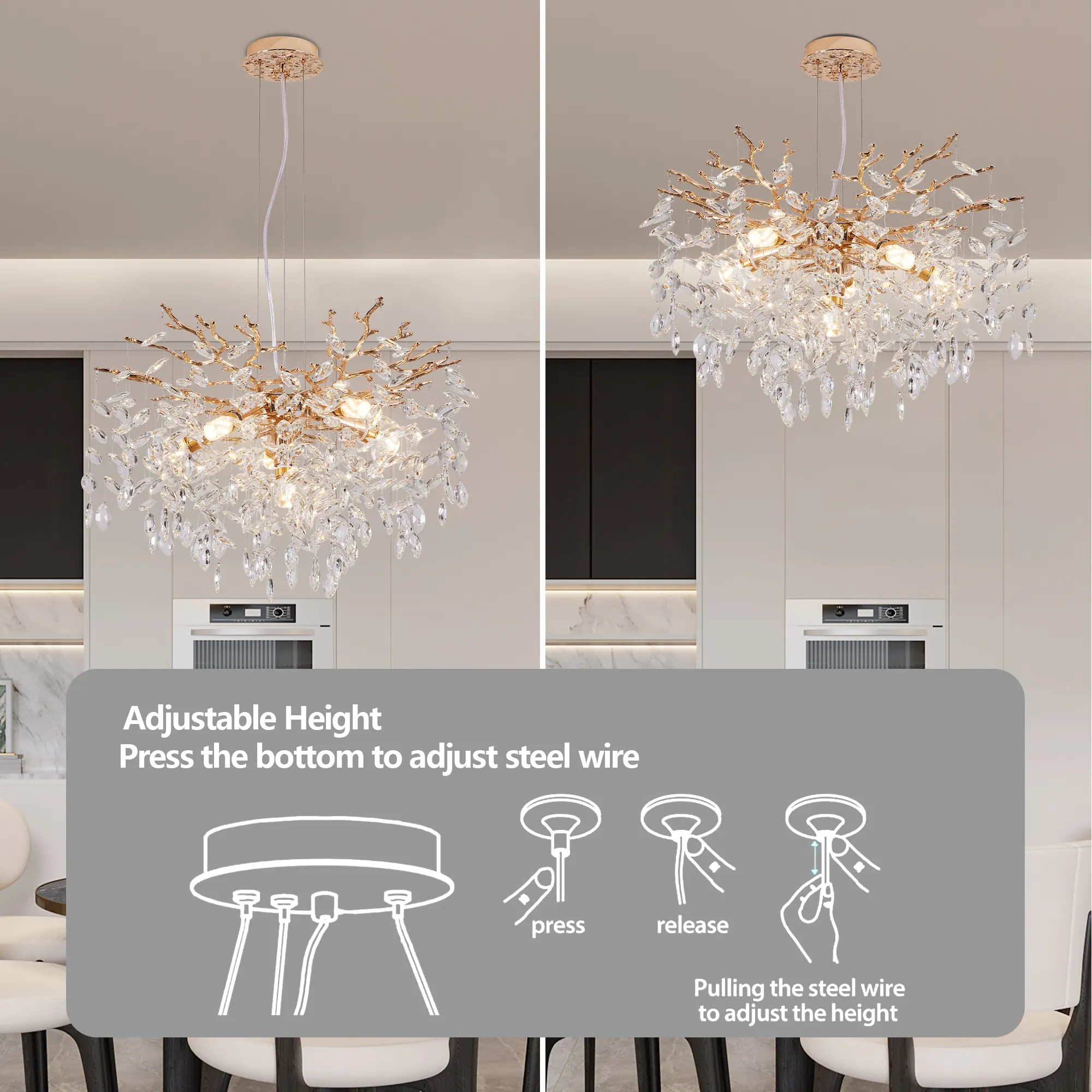 Modern Gold 6-Light Crystal Chandelier, image 9 of 9