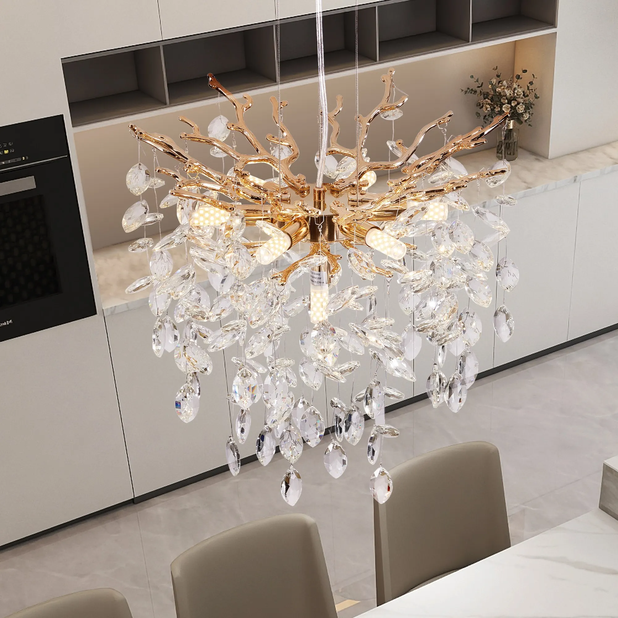 Modern Gold 7-Light Crystal Chandelier, image 2 of 9