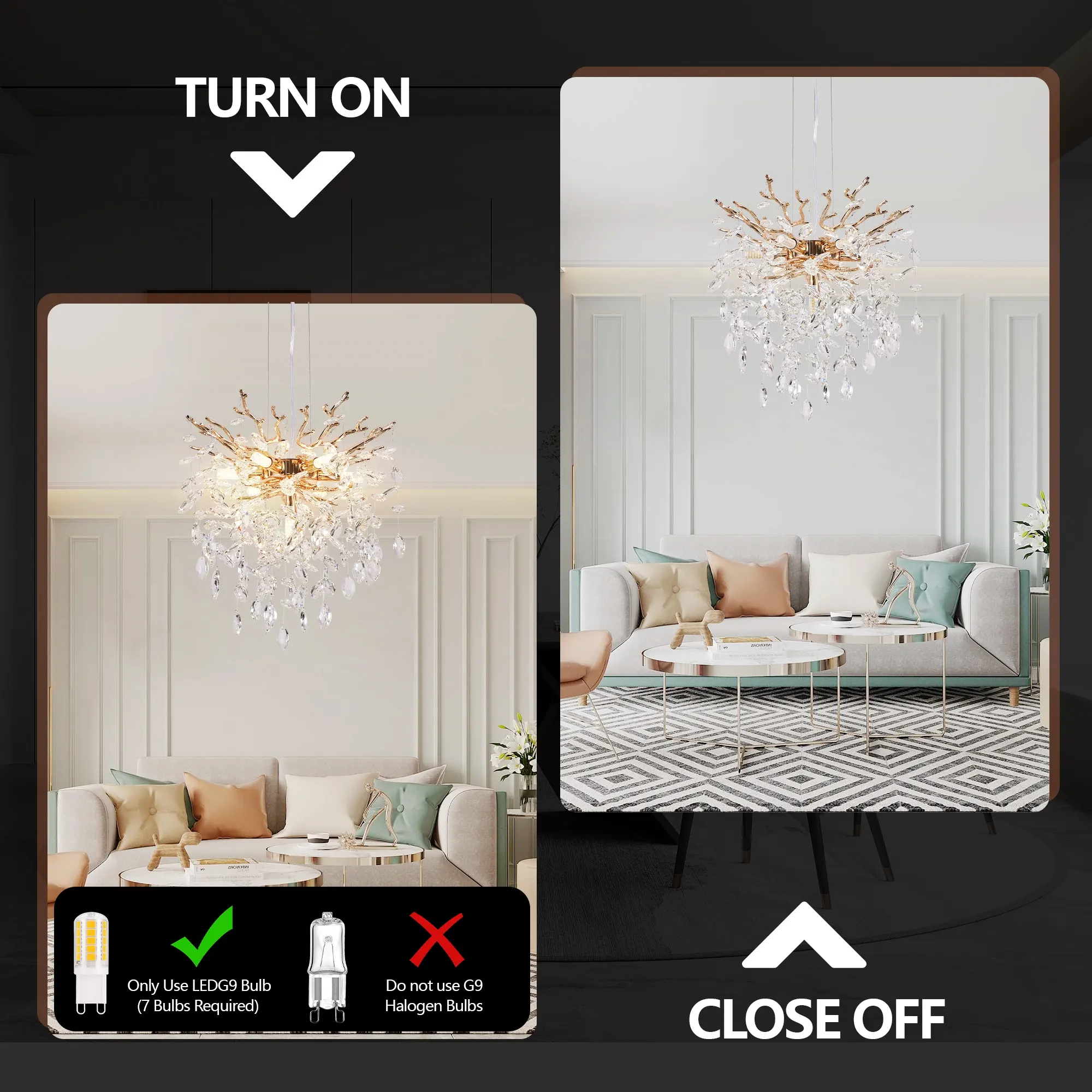 Modern Gold 7-Light Crystal Chandelier, image 4 of 9