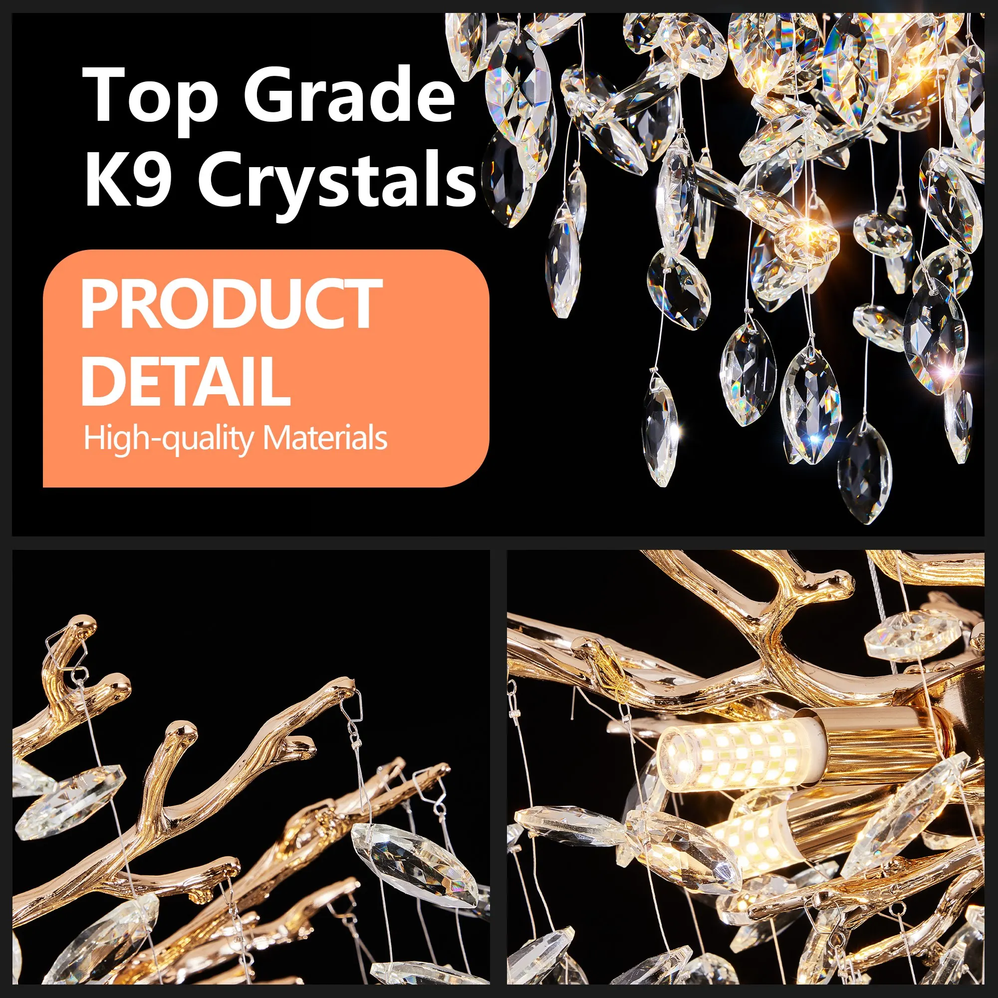 Modern Gold 7-Light Crystal Chandelier, image 9 of 9
