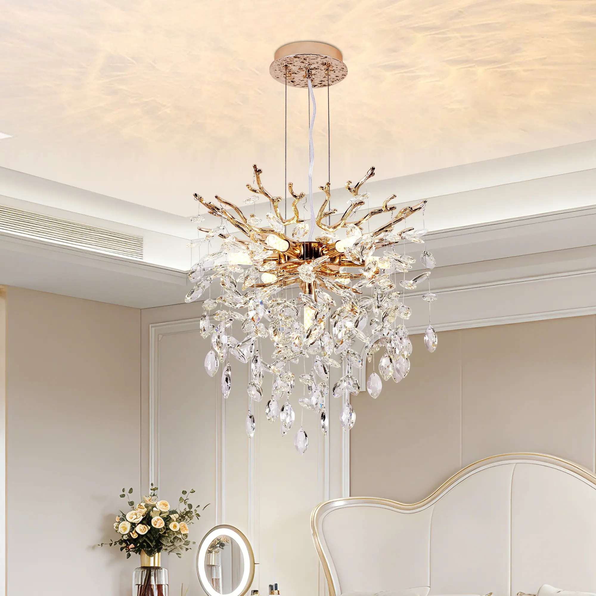 Modern Gold 7-Light Crystal Chandelier, image 6 of 9