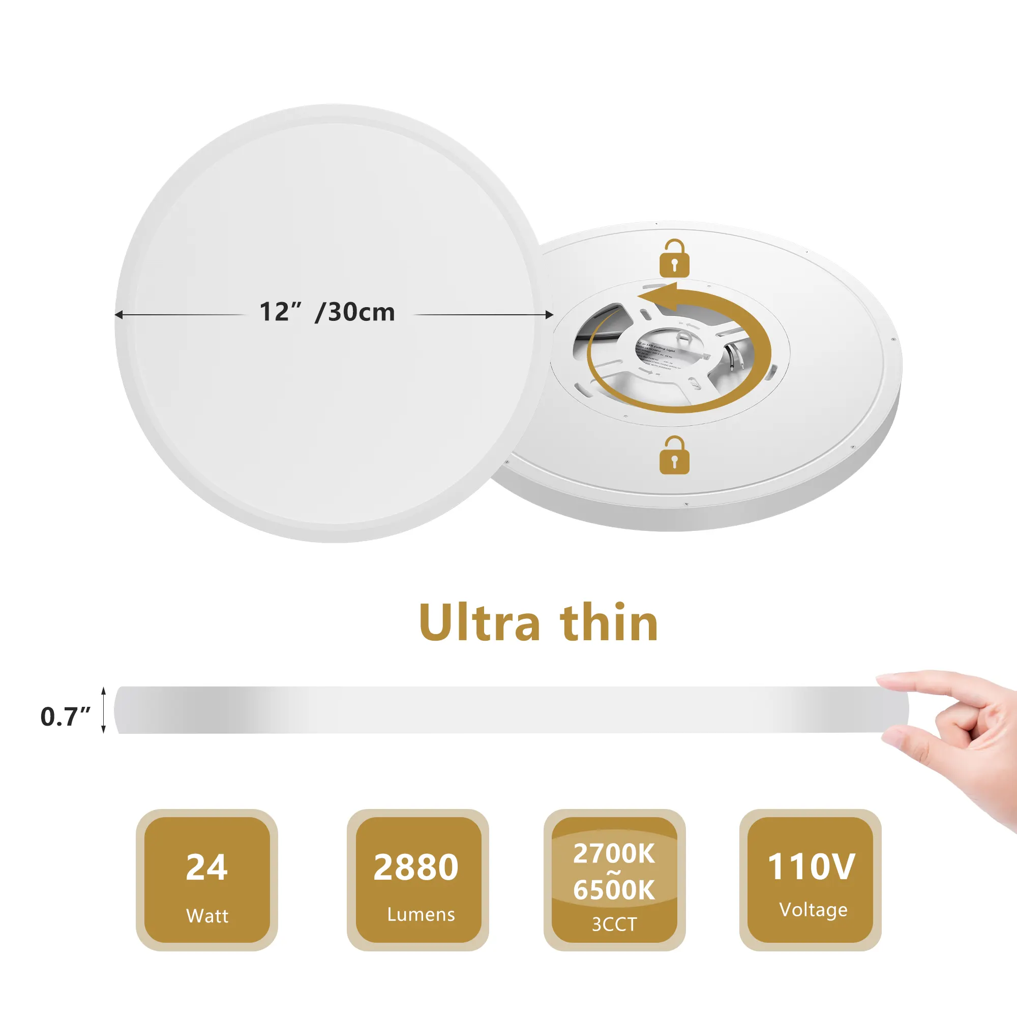 Flush Mount Ceiling Light, 12 in · Dimmable (6-Pack), image 6 of 7