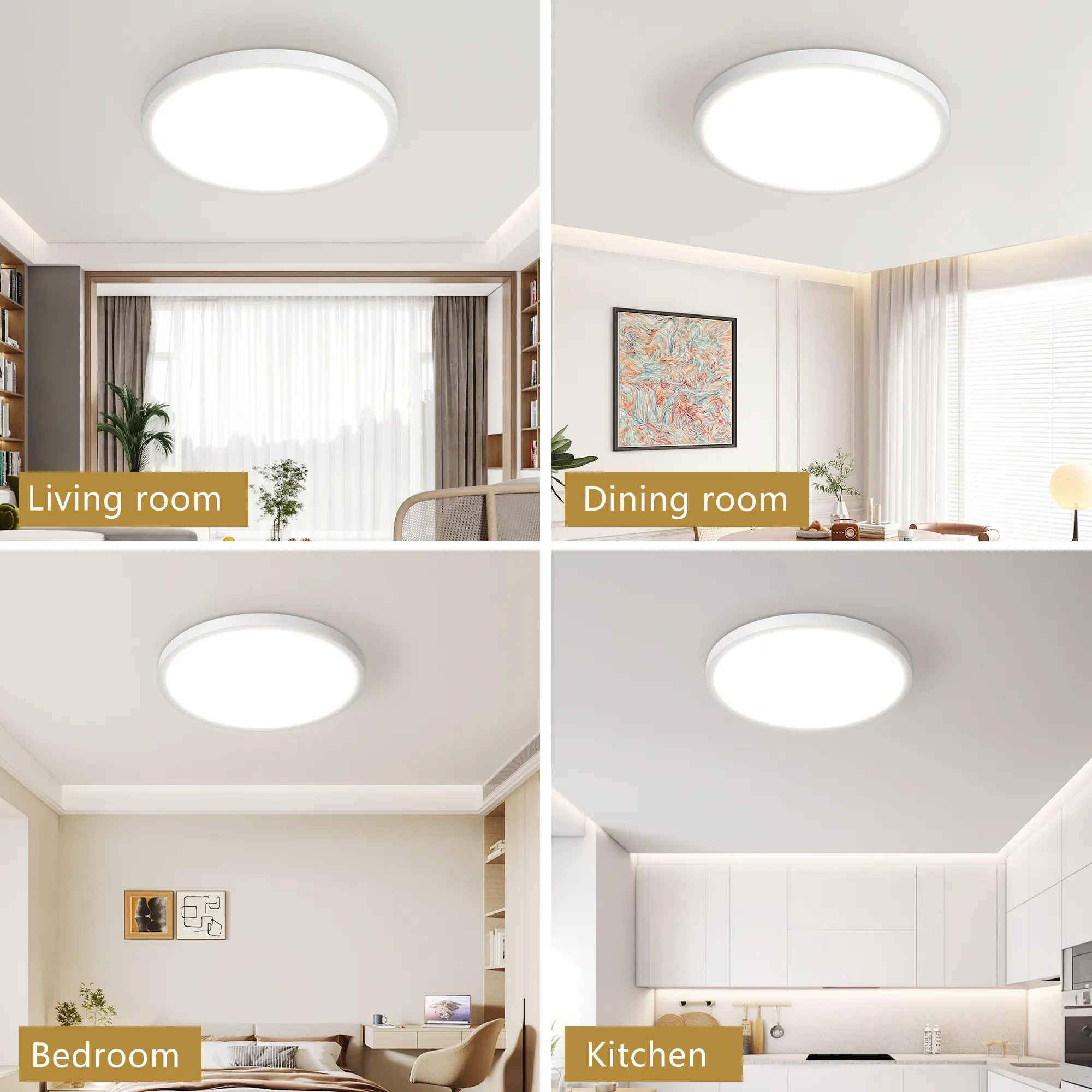Flush Mount Ceiling Light, 12 in · Dimmable (6-Pack)