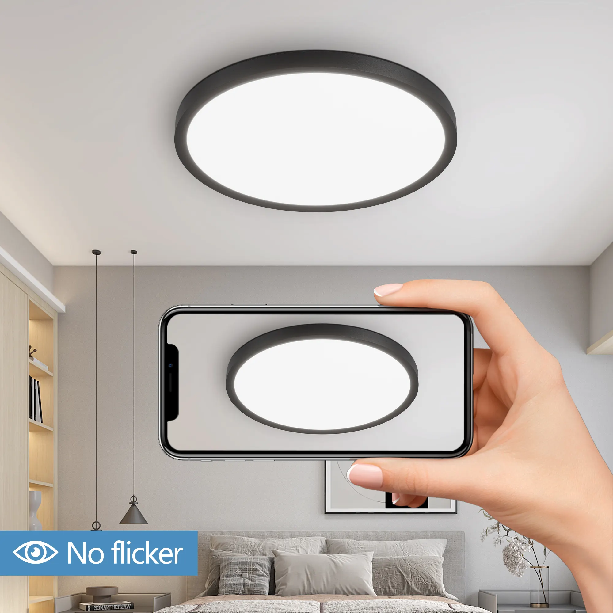 Black Flush Mount Ceiling Light, 12 in · Dimmable (6-Pack), image 2 of 7