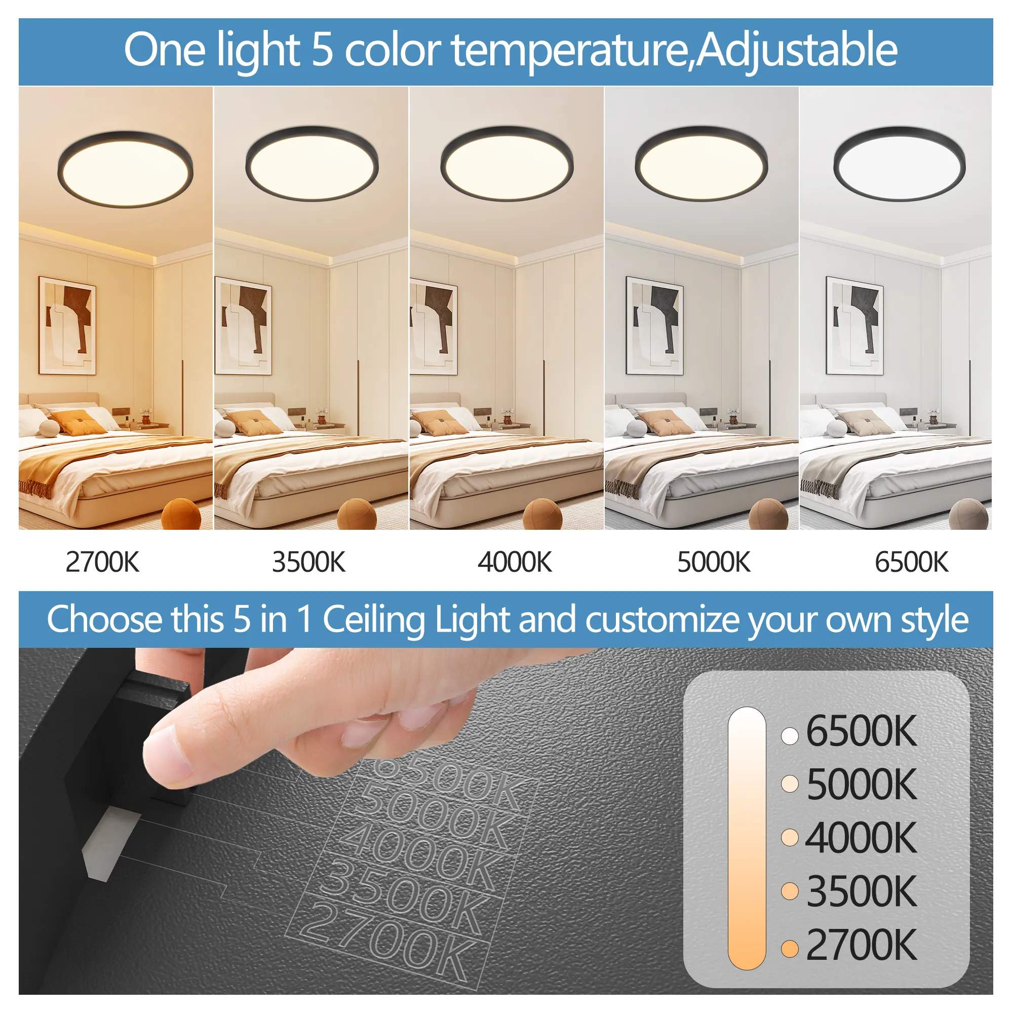 Black Flush Mount Ceiling Light, 12 in · Dimmable (6-Pack), image 3 of 7
