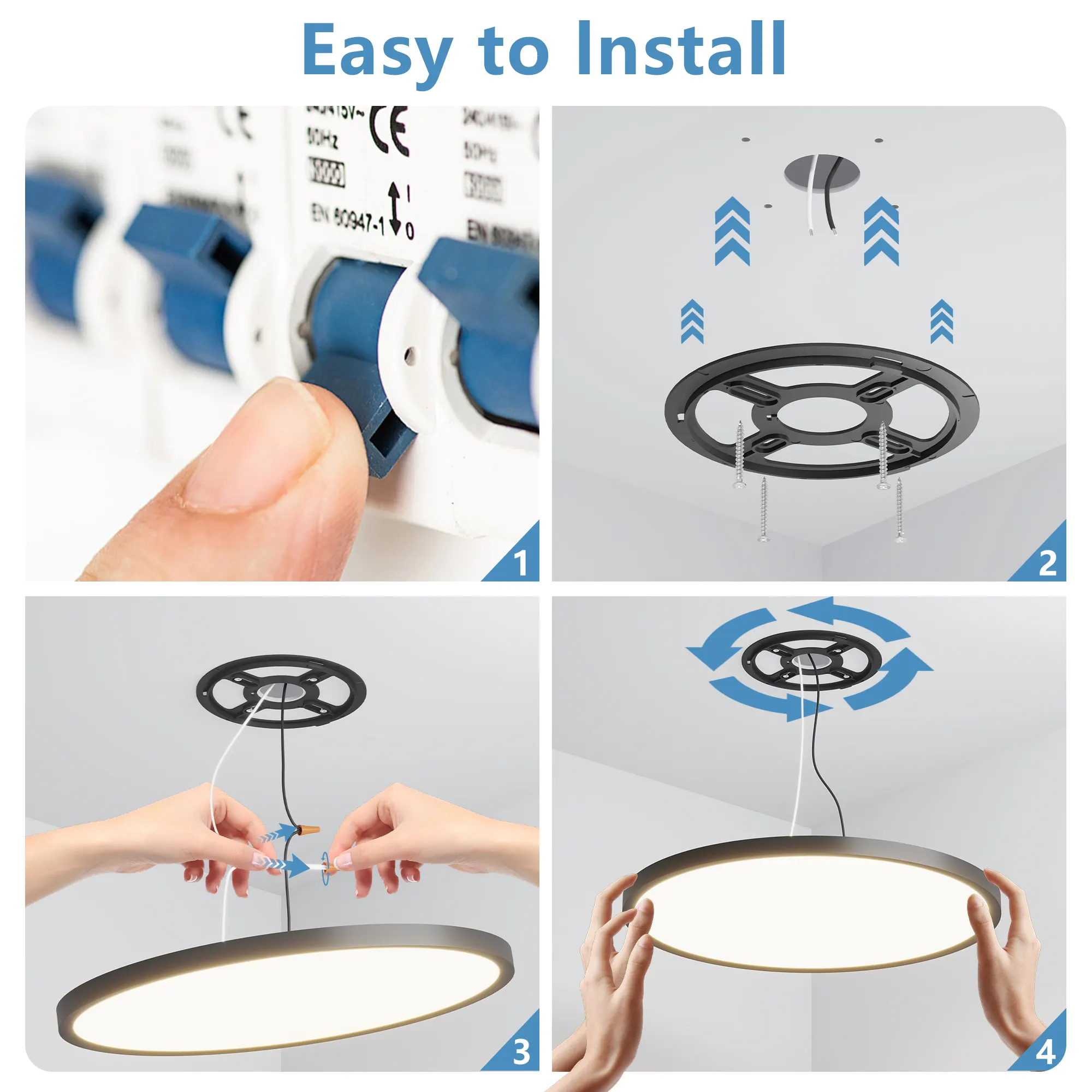 Black Flush Mount Ceiling Light, 12 in · Dimmable (6-Pack), image 7 of 7