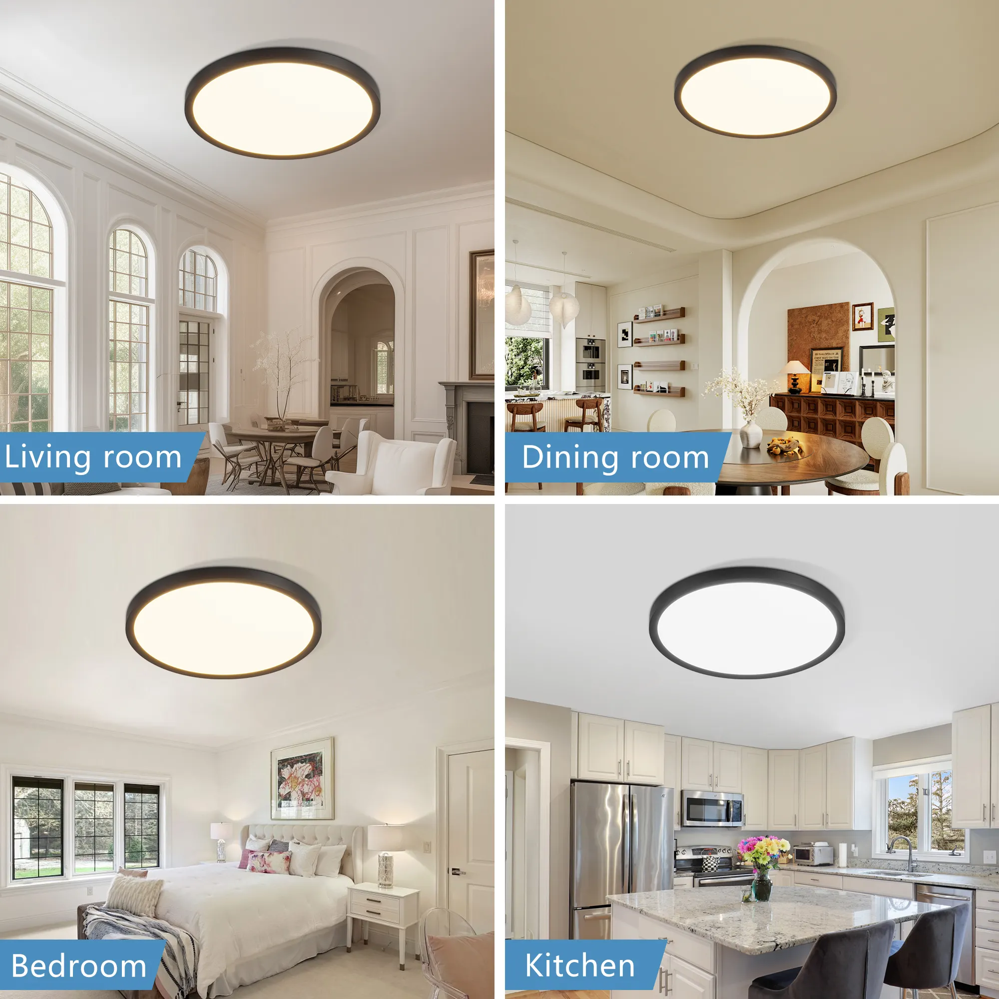 Black Flush Mount Ceiling Light, 12 in · Dimmable (6-Pack)