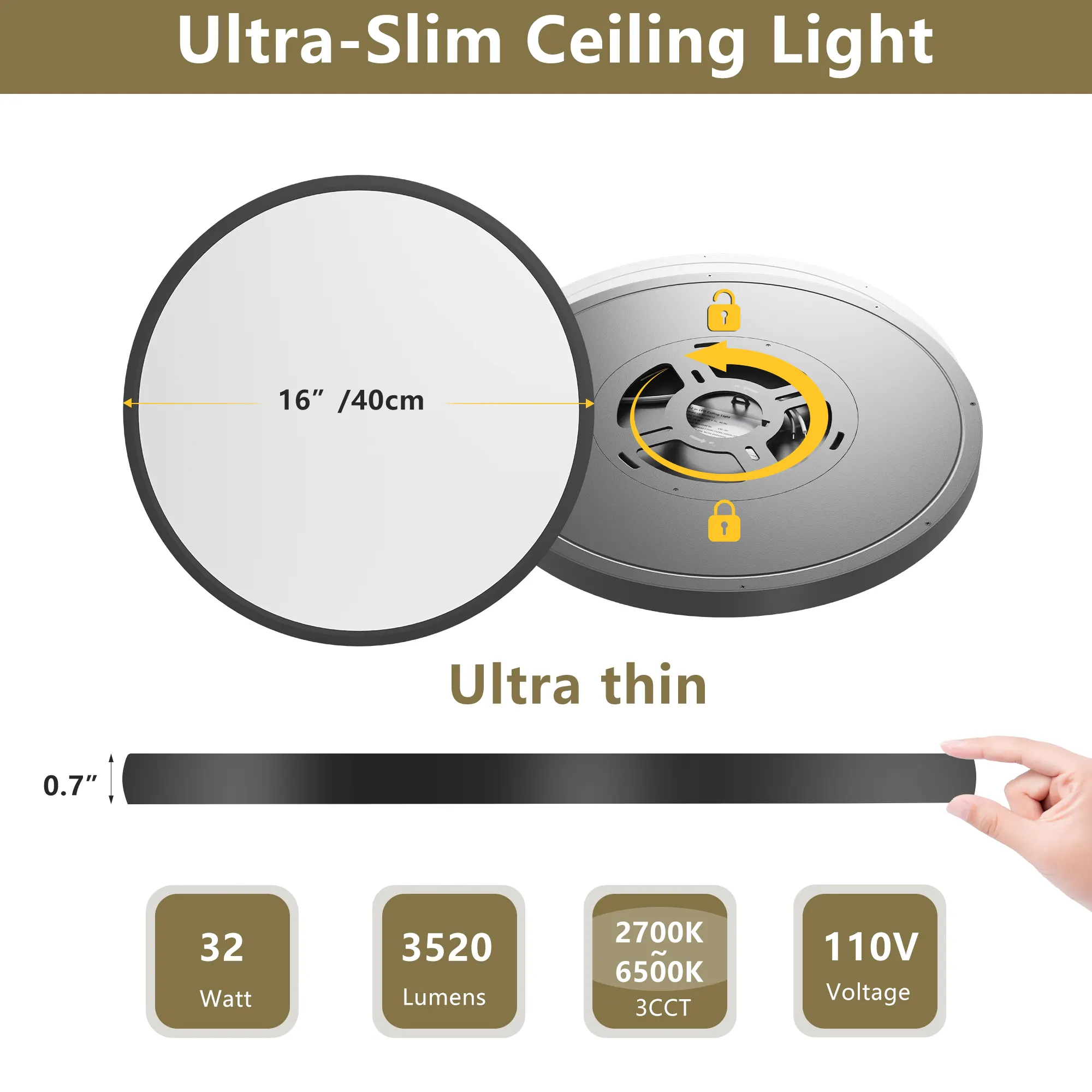 Black Flush Mount Ceiling Light, 16 in · Dimmable (4-Pack), image 2 of 8