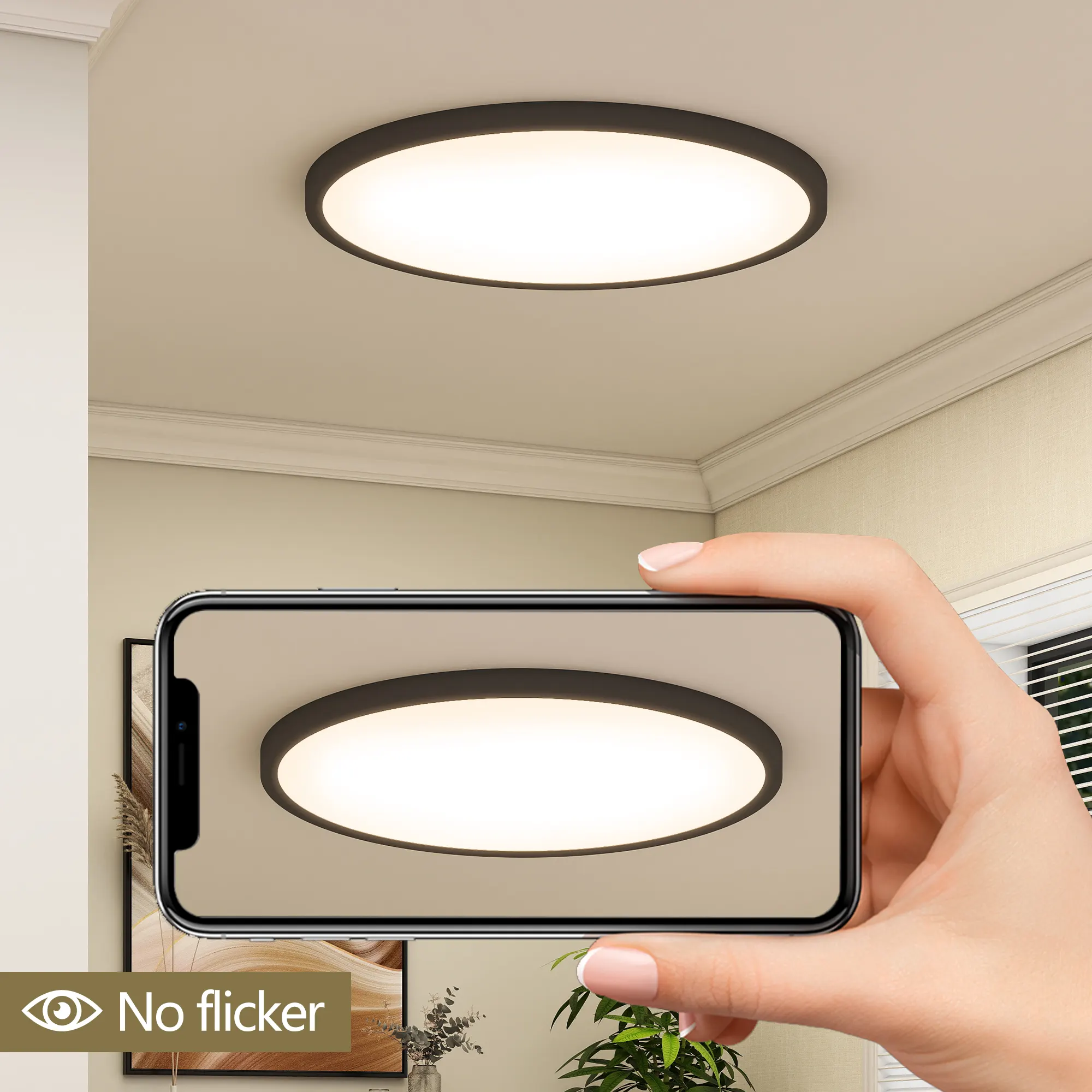 Black Flush Mount Ceiling Light, 16 in · Dimmable (4-Pack), image 3 of 8