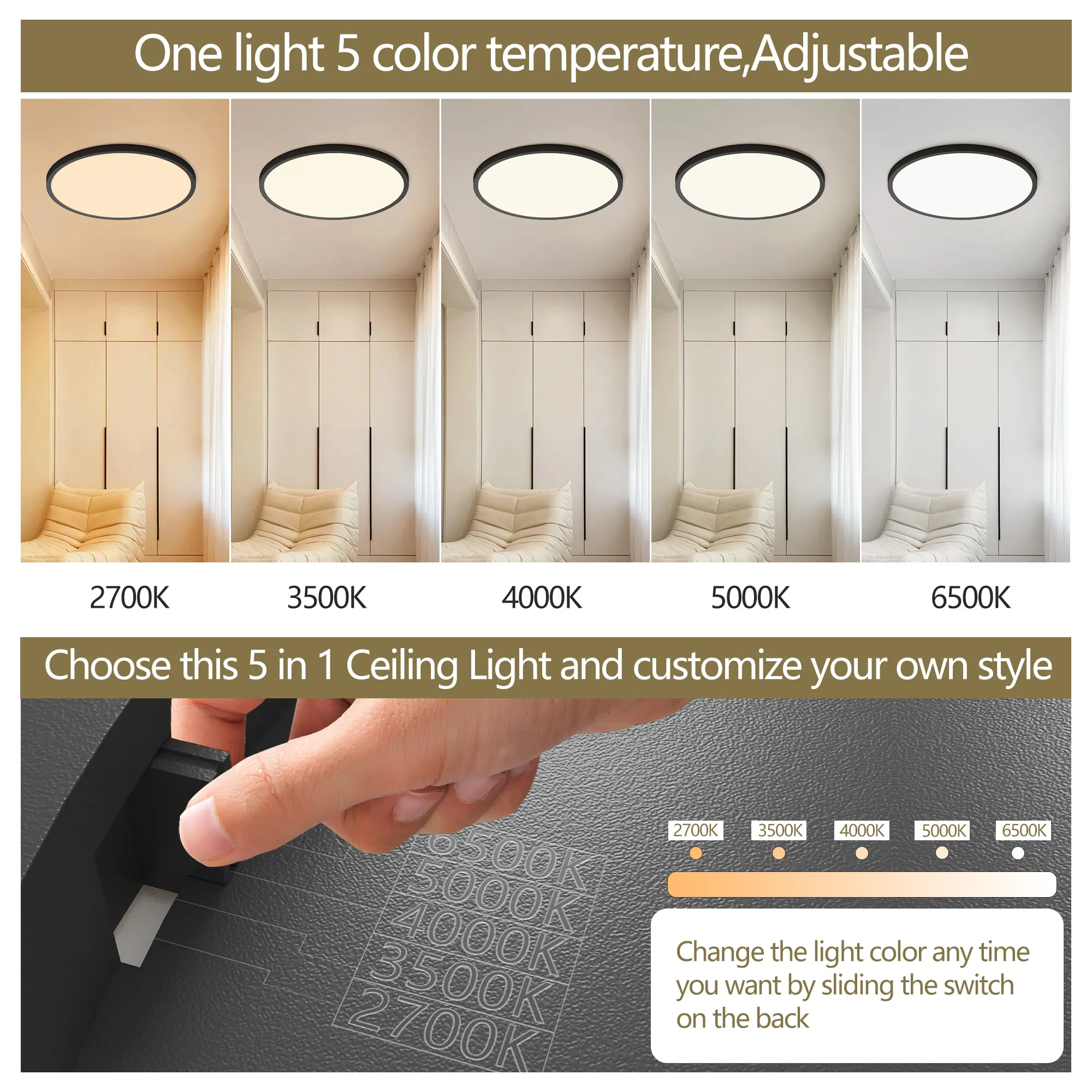 Black Flush Mount Ceiling Light, 16 in · Dimmable (4-Pack), image 5 of 8