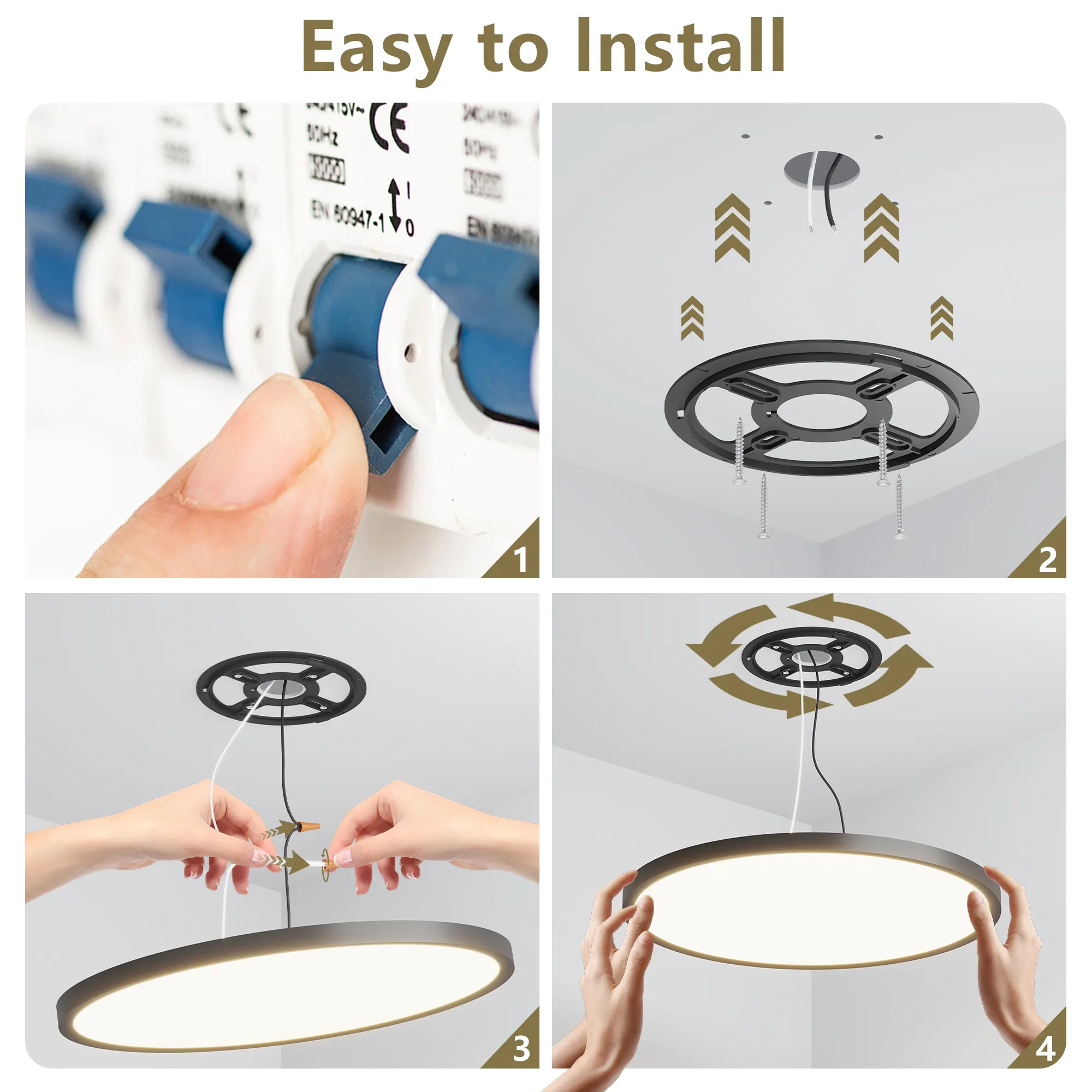 Black Flush Mount Ceiling Light, 16 in · Dimmable (4-Pack), image 8 of 8