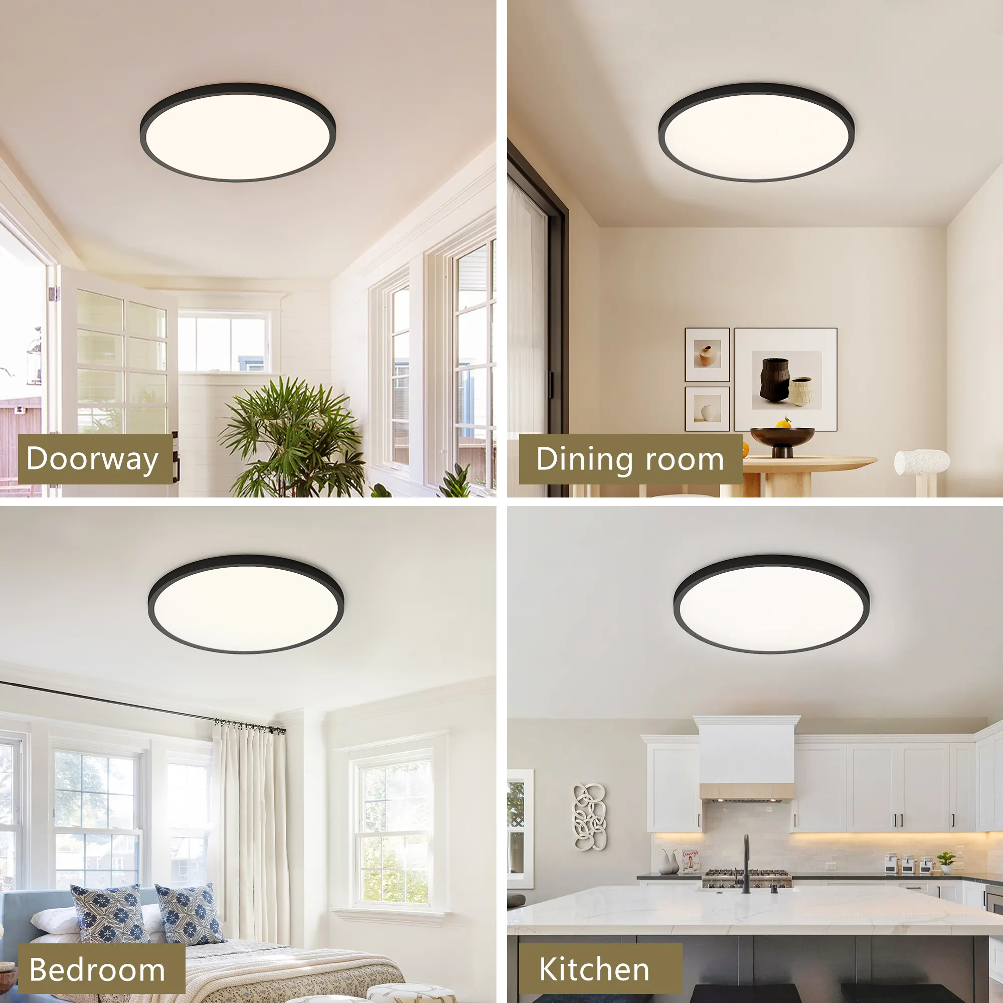 Black Flush Mount Ceiling Light, 16 in · Dimmable (4-Pack), image 6 of 8