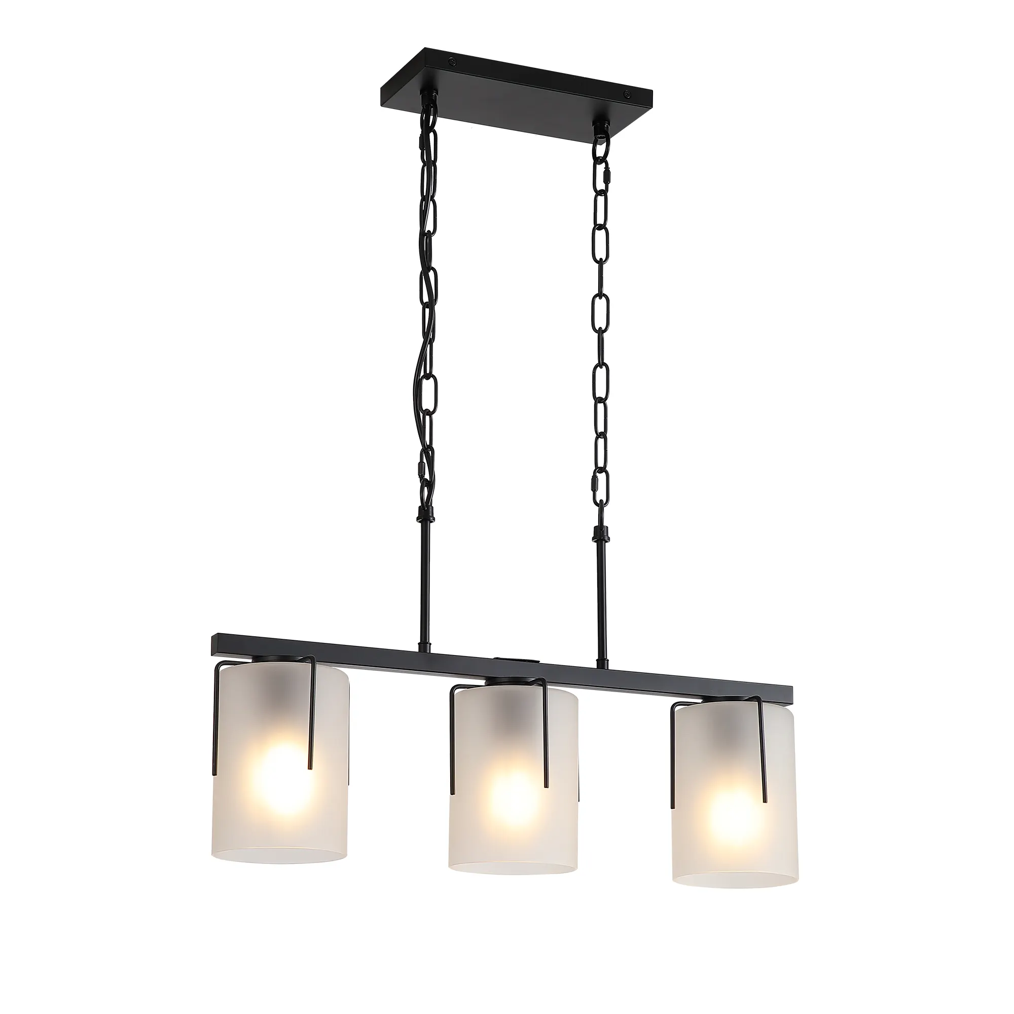 Modern Black 3-Light Frosted Glass Linear Chandelier, image 5 of 10