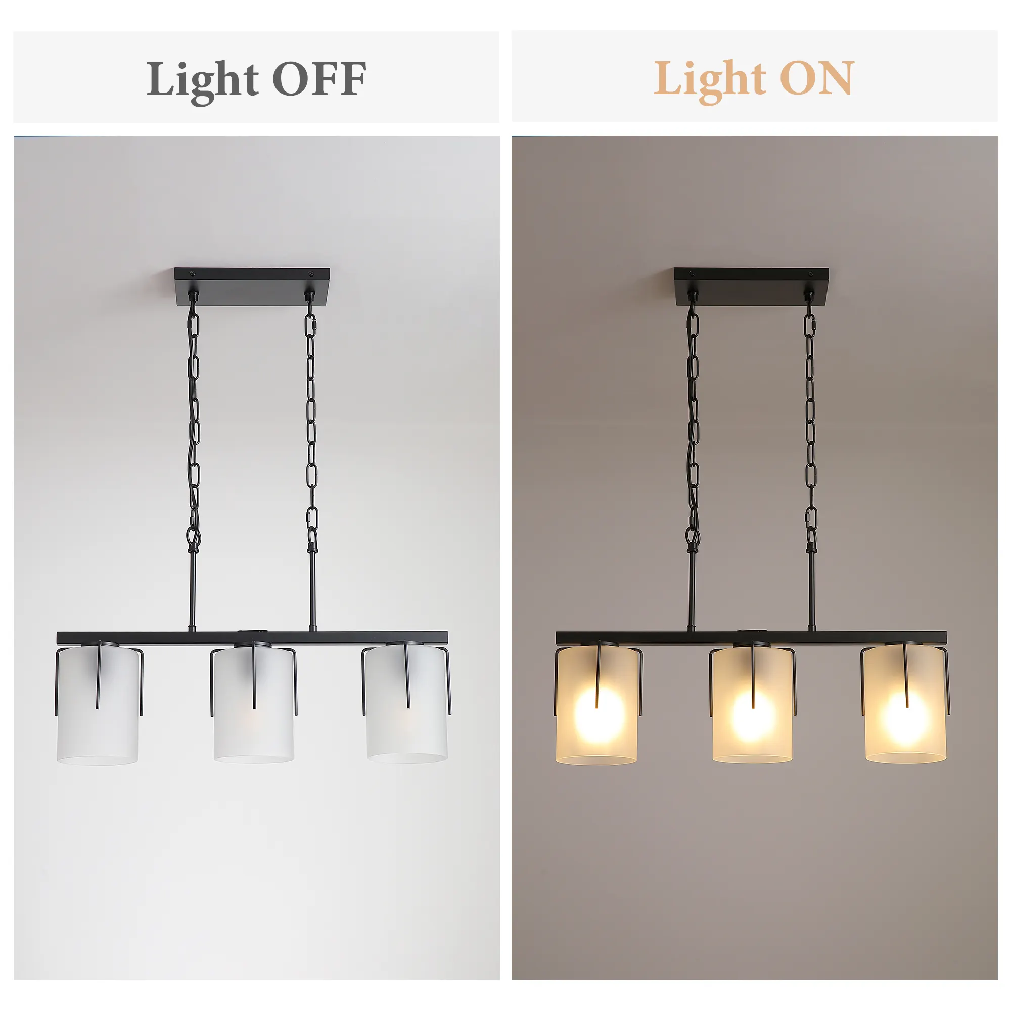 Modern Black 3-Light Frosted Glass Linear Chandelier, image 7 of 10