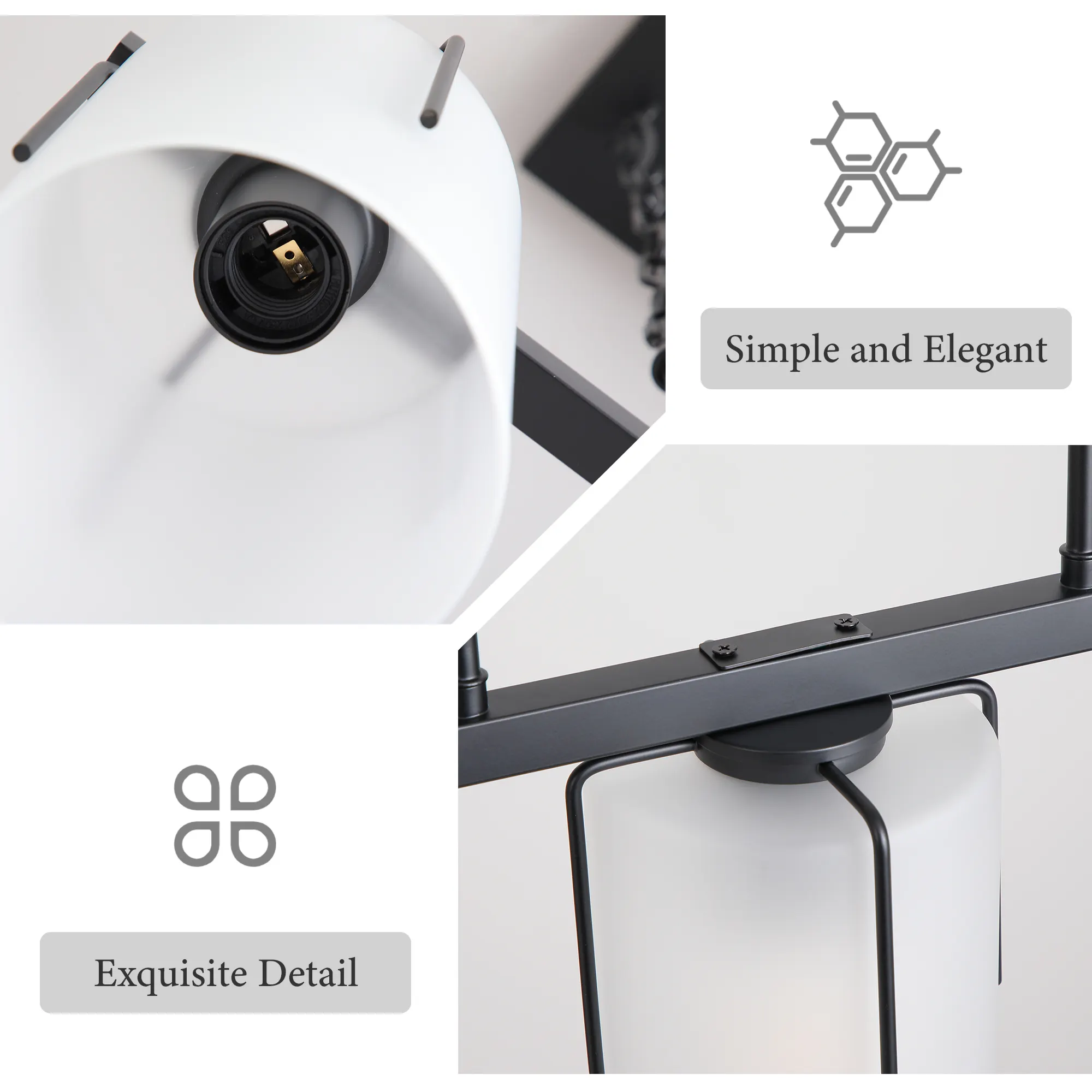 Modern Black 3-Light Frosted Glass Linear Chandelier, image 9 of 10