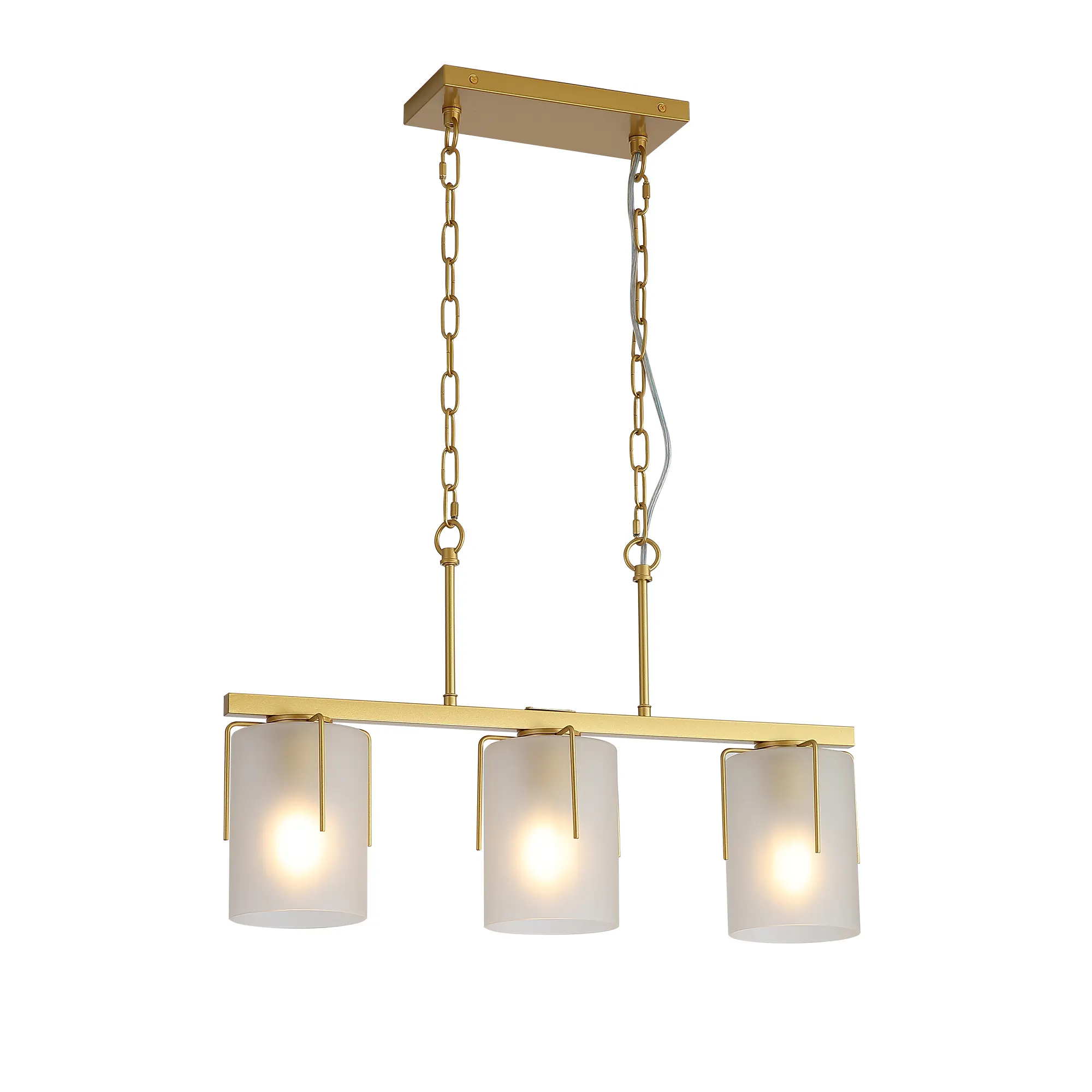 Modern Gold 3-Light Frosted Glass Linear Chandelier, image 6 of 10